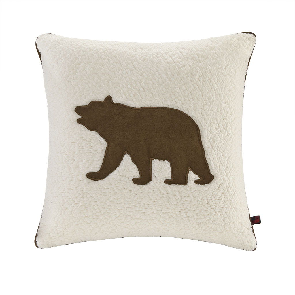 Bear - Square Berber Pillow - White Woolrich