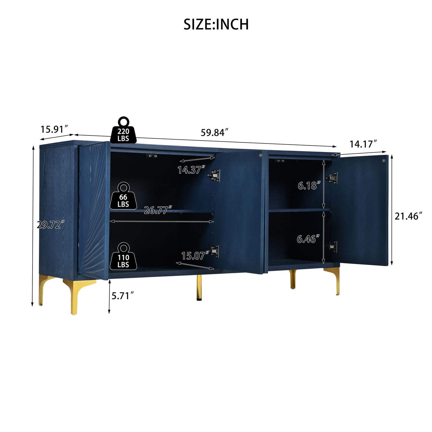 Modern 4 Door Sideboard With Creative Carved Surface And Adjustable Shelves Home Essentials