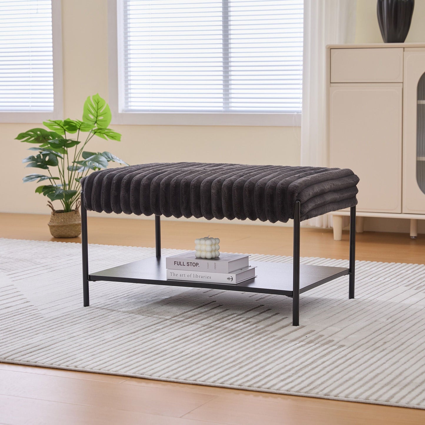 Upholstered Ottoman Coffee Table Foot Rest With Open Storage Home Essentials