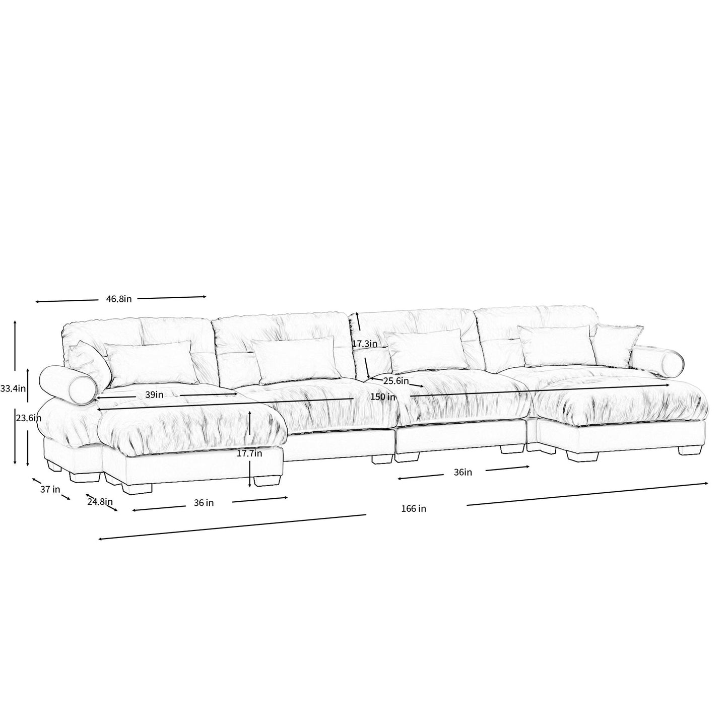 Super Comfort Oversized Modular Sectional Sofa With Movable Ottoman - Snoozhouse