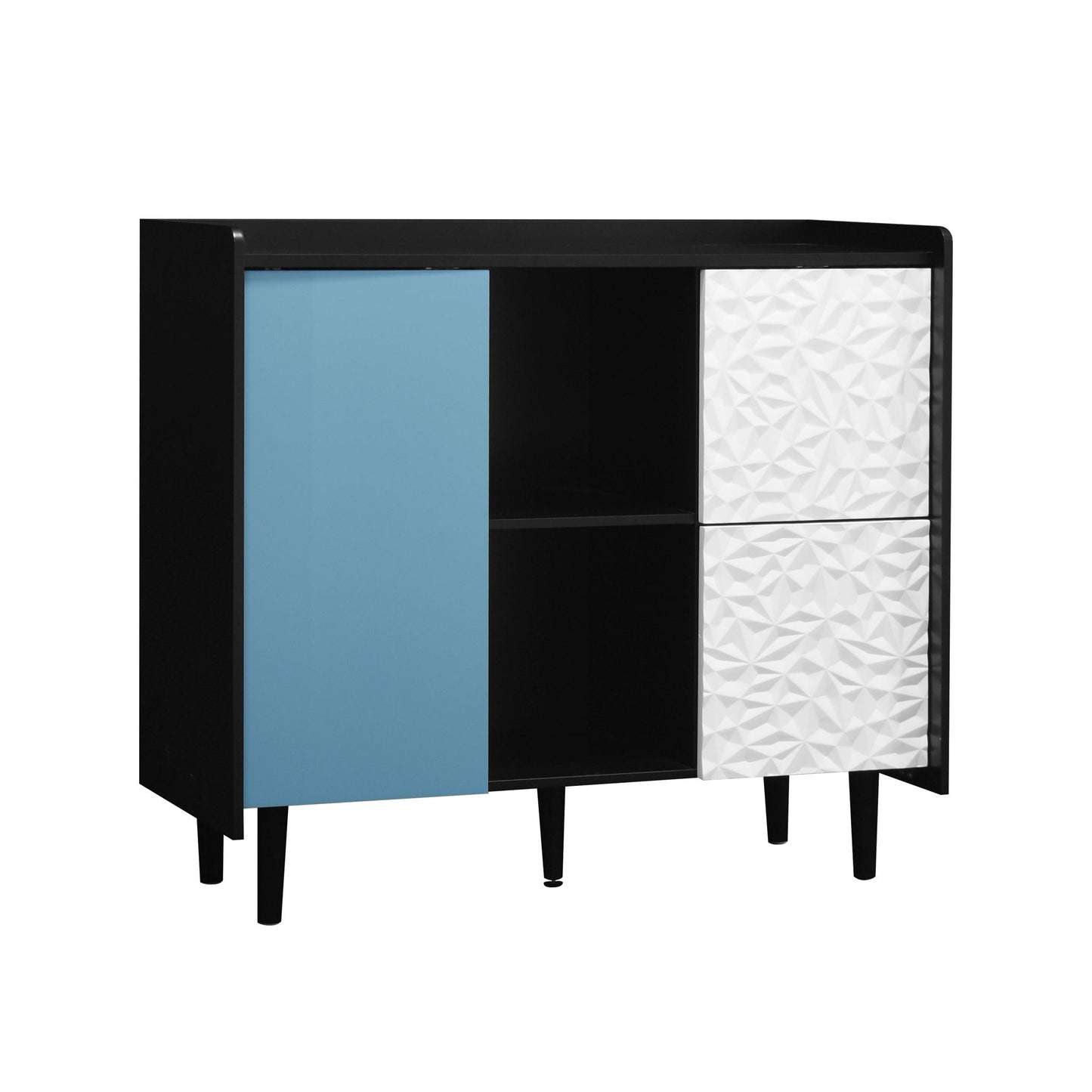 Modern Sideboard Buffet Cabinet With Red Doors And Unique Panel Styling Home Essentials