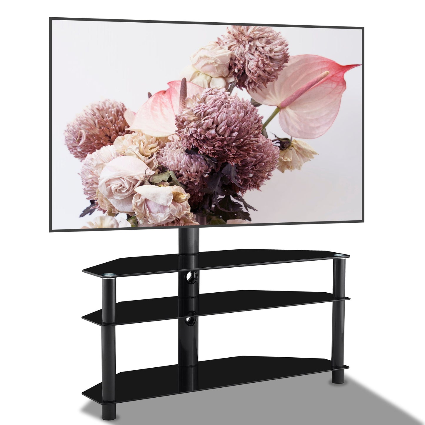 Multi-Function TV Stand Height Adjustable Bracket Swivel 3 Tier - Black Home Essentials