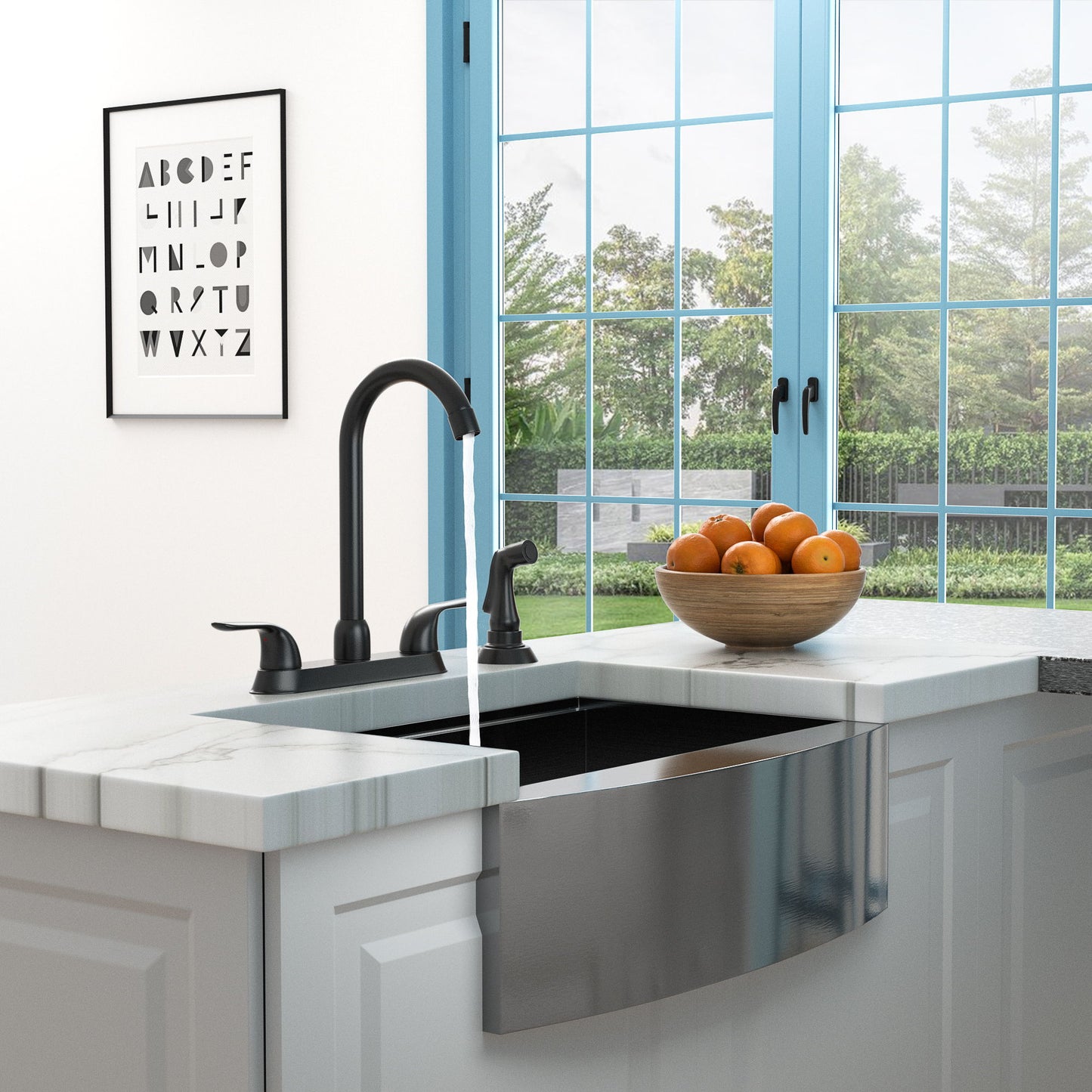 Kitchen Sink Faucet With 2 Handles And Pull Out Side Sprayer, 4 Hole Installation Daily Nest