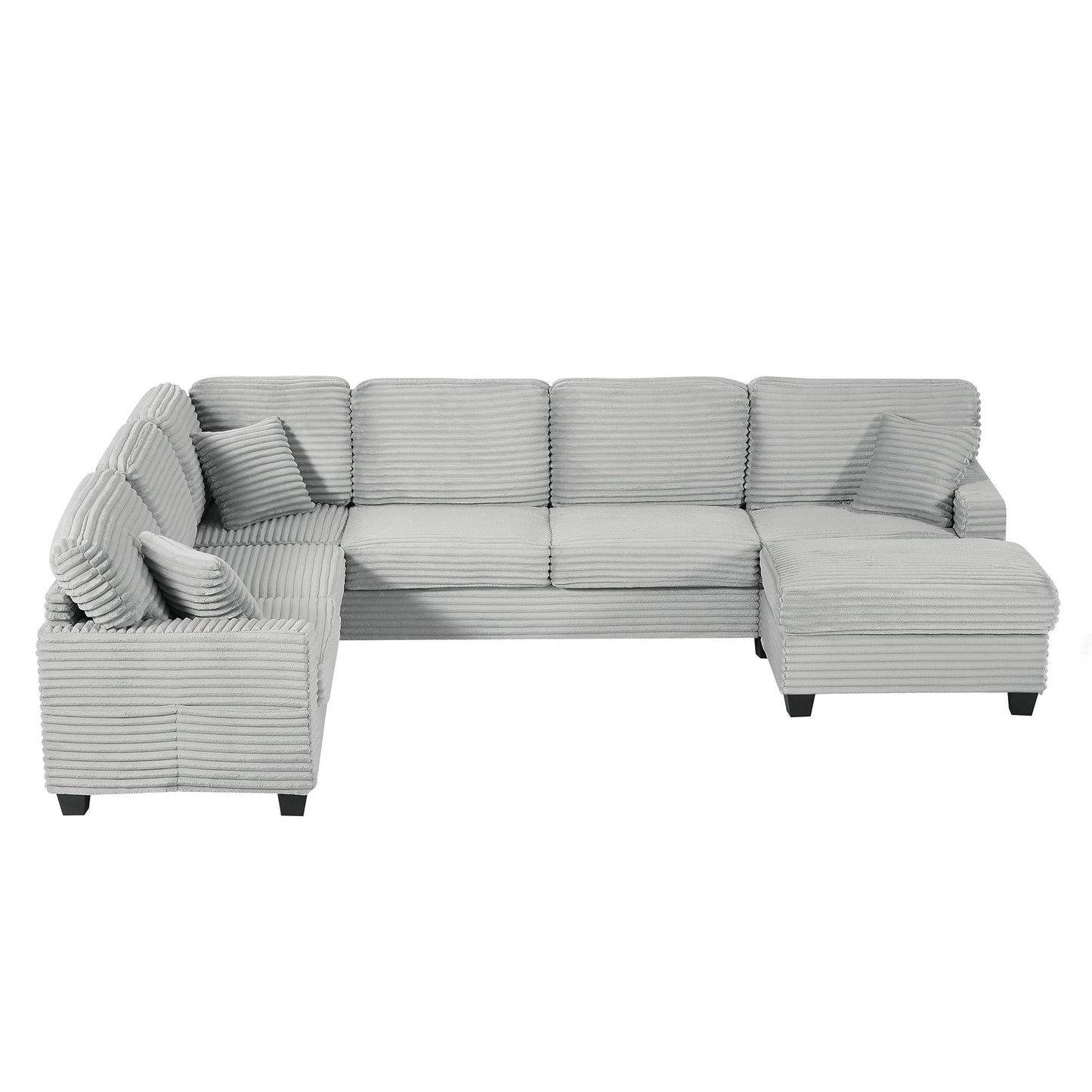 Upholstered U-Shaped Sectional Sofa With Movable Ottoman And Side Storage Pockets - Snoozhouse