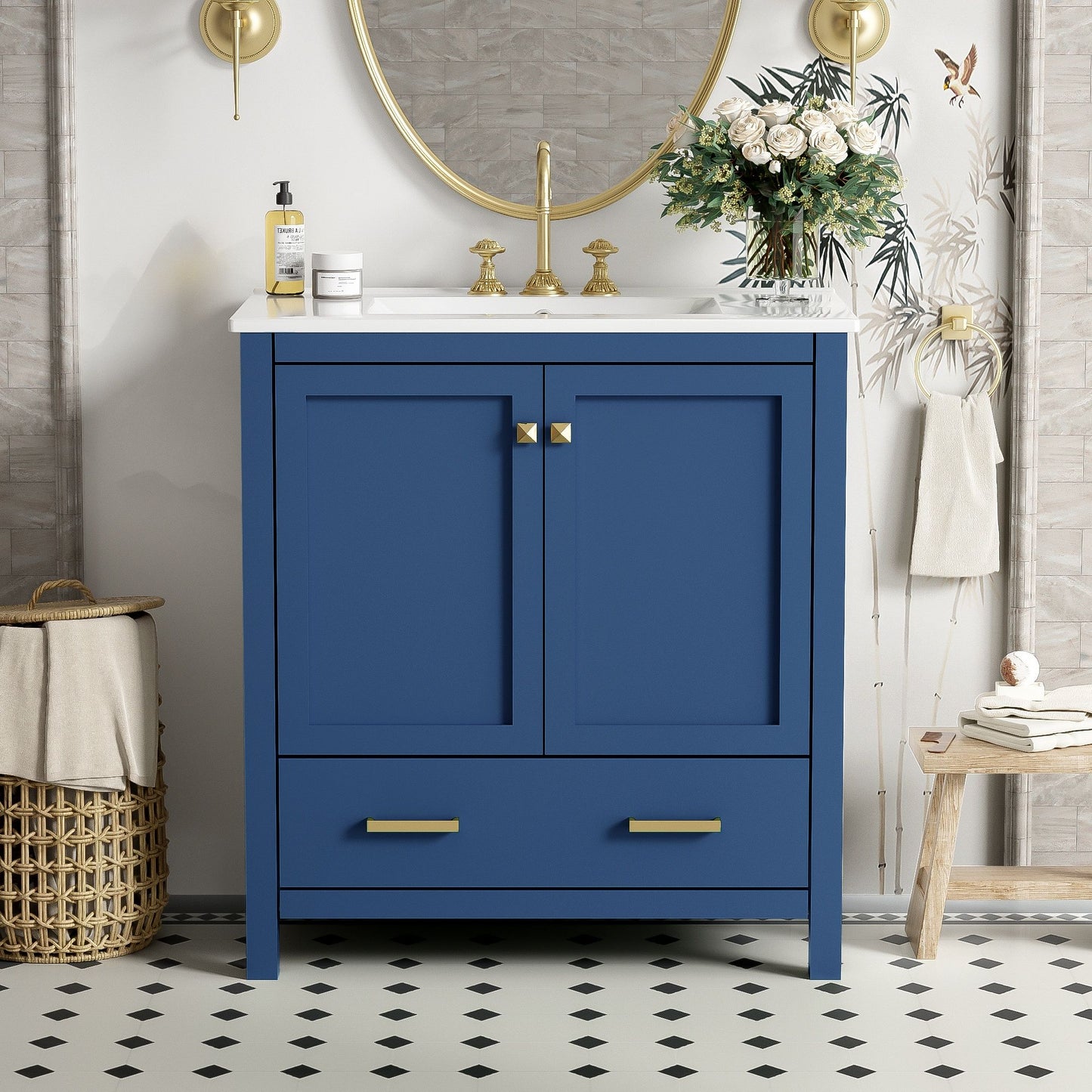 Bathroom Vanity With Single Sink, Combo Cabinet Undermount Sink, Bathroom Storage Cabinet With Two Doors And A Drawer, Soft Closing, Multifunctional Storage, Solid Wood Frame Hearth and Haven