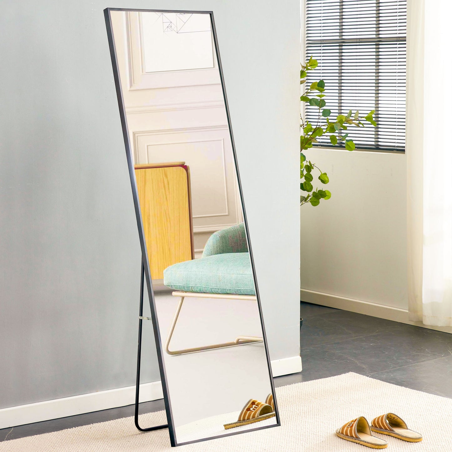 Aluminum Frame Minimalist Mirror, Bathroom Bedroom Wall Mirror, Elevating Contemporary Interiors, Can Be Wall Mounted Or Opened As A Standing Mirror - Black Daily Nest