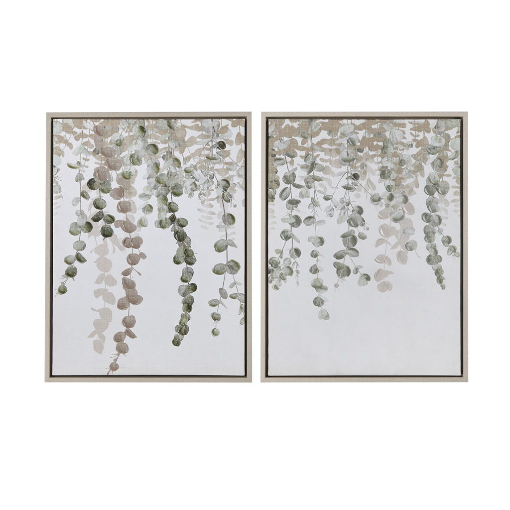 Botanical Waterfall - Eucalyptus 2 Piece Framed Canvas Wall Decor Set - Green INK+IVY