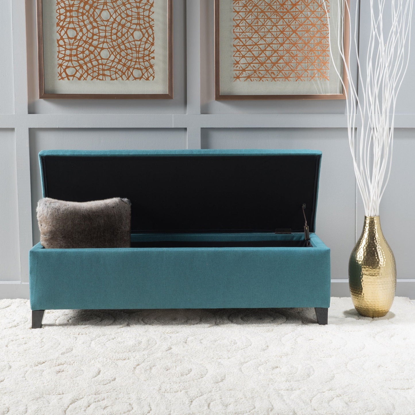 Contemporary Storage Ottoman Bench With Polyester Upholstery Noble House