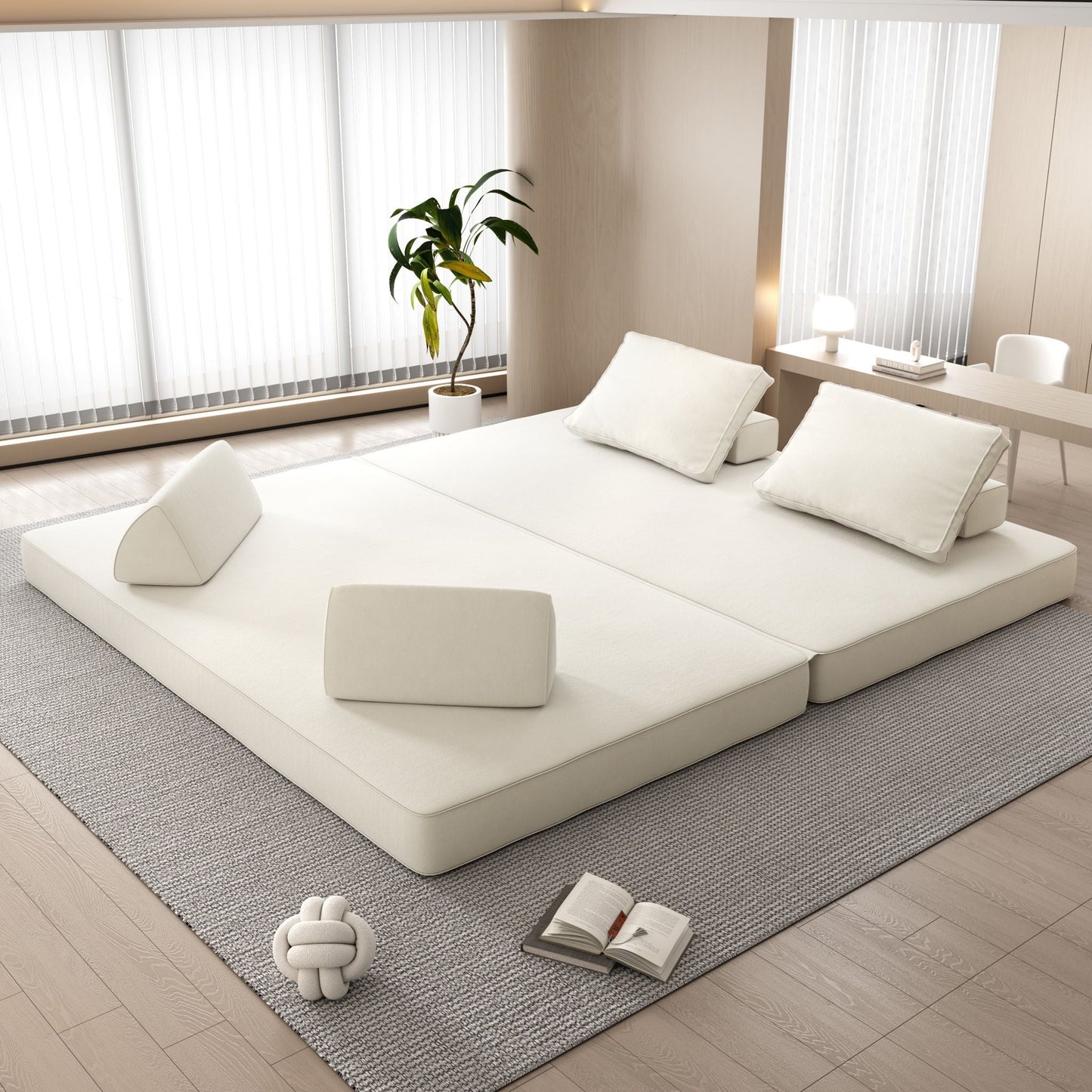 Multifunctional Convertible Sofa Bed With 2 Tumbler Backrests And 2 Pillows, Deep Seat Couch Home Essentials