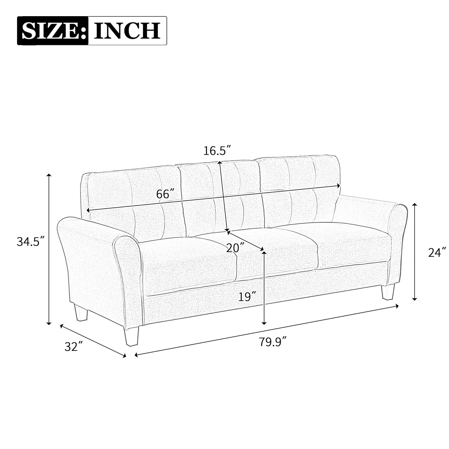 Modern Living Room Sofa Linen Upholstered Couch Furniture For Home Or Office Hearth and Haven