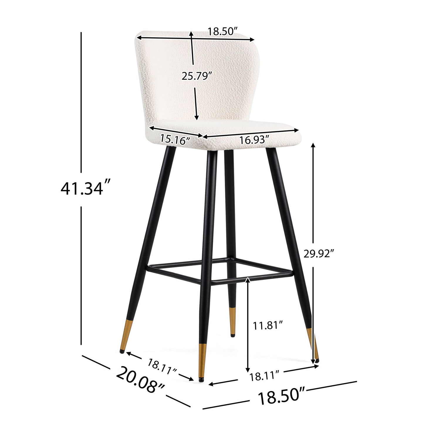 Modern Style Barstool, Tipped Ends, Suitable For Various Decoration Styles - White Noble House