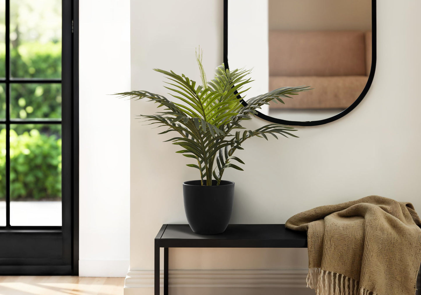 20" Tall, Artificial Plant, Palm, Indoor, Faux, Fake, Table, Greenery, Potted, Real Touch, Decorative - Green / Black 8th Street