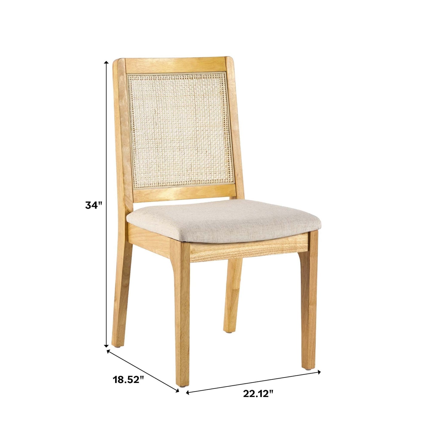 Modern Solid Wood Dining Chair With Rattan Inset Back (Set of 2) Walker Edison