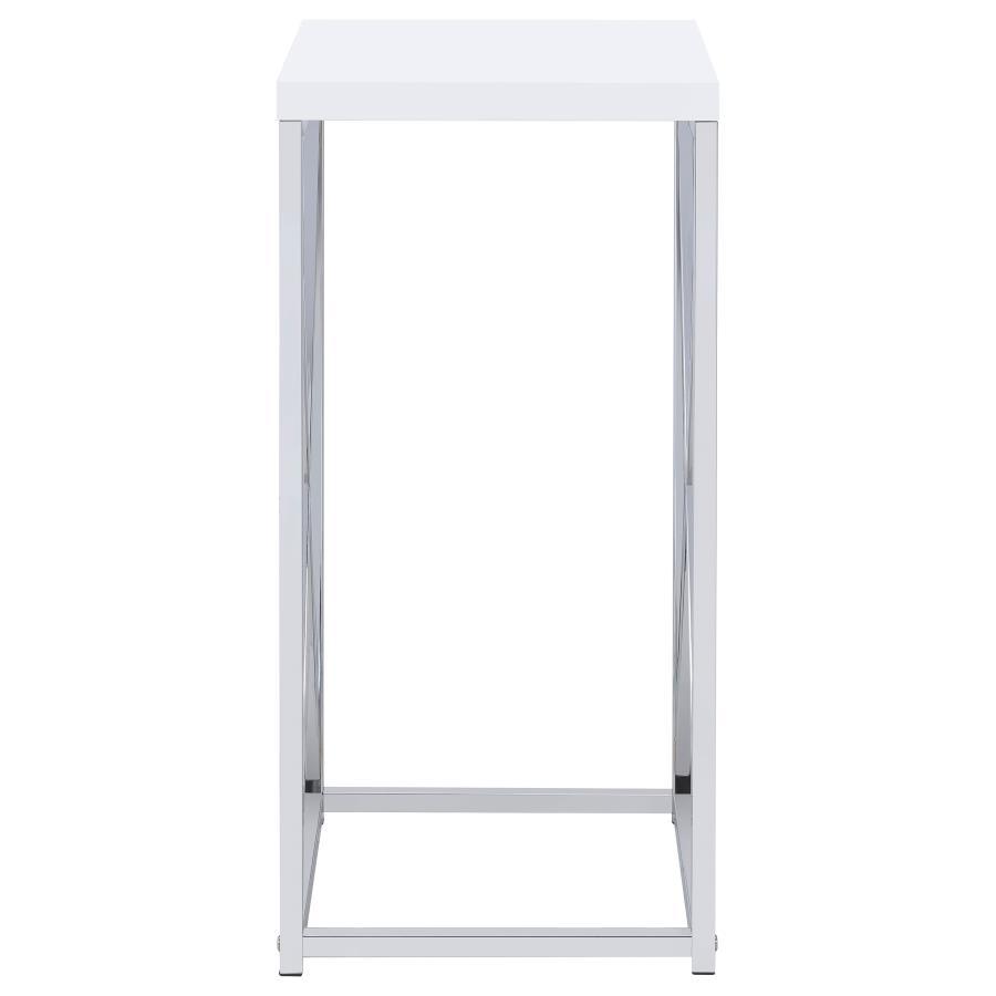 Edmund - Square Accent Side Table - White High Gloss And Chrome CoasterEveryday