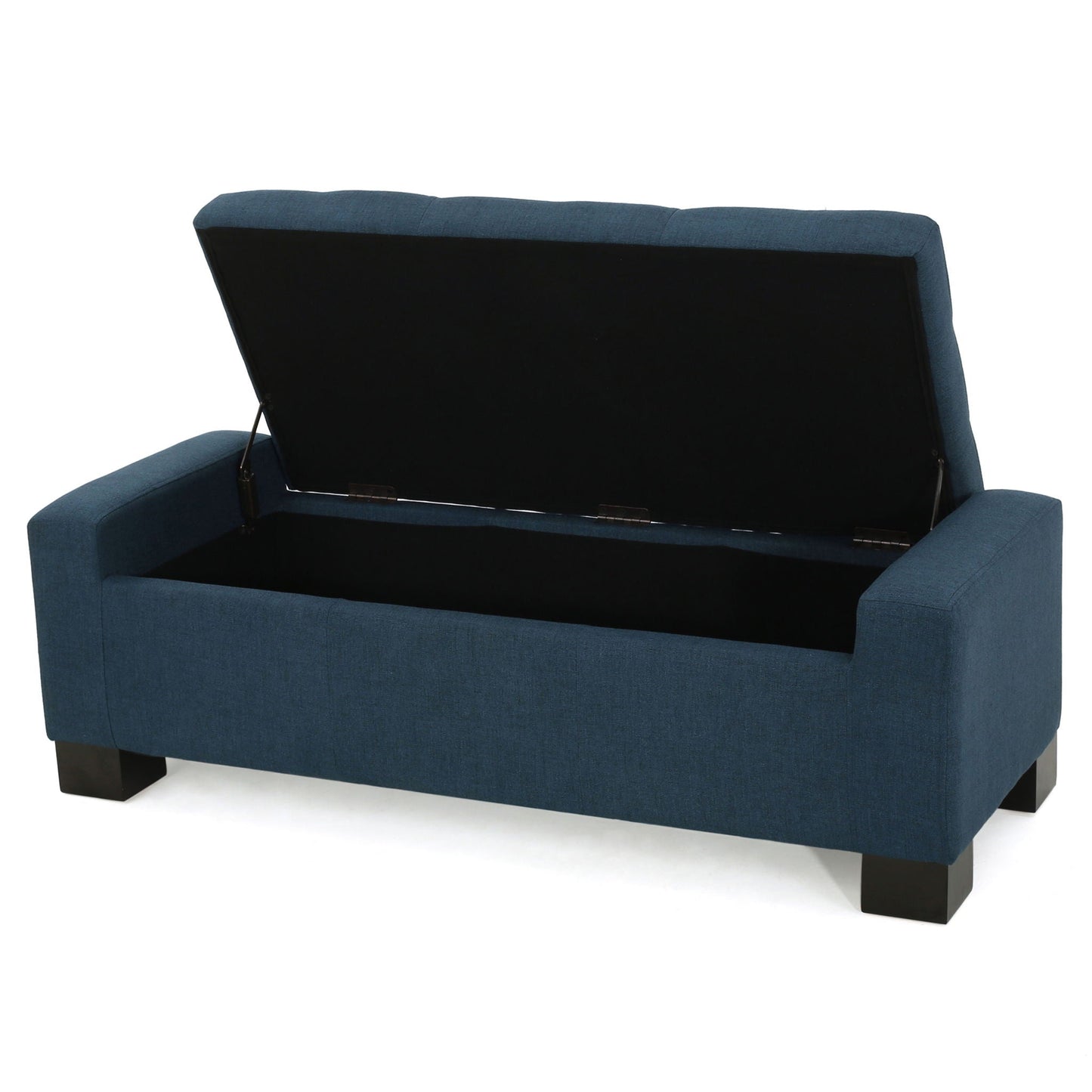 Empower - Button Tufted Waffle Upholstered Storage Ottoman With Wood Legs - Navy Blue Noble House