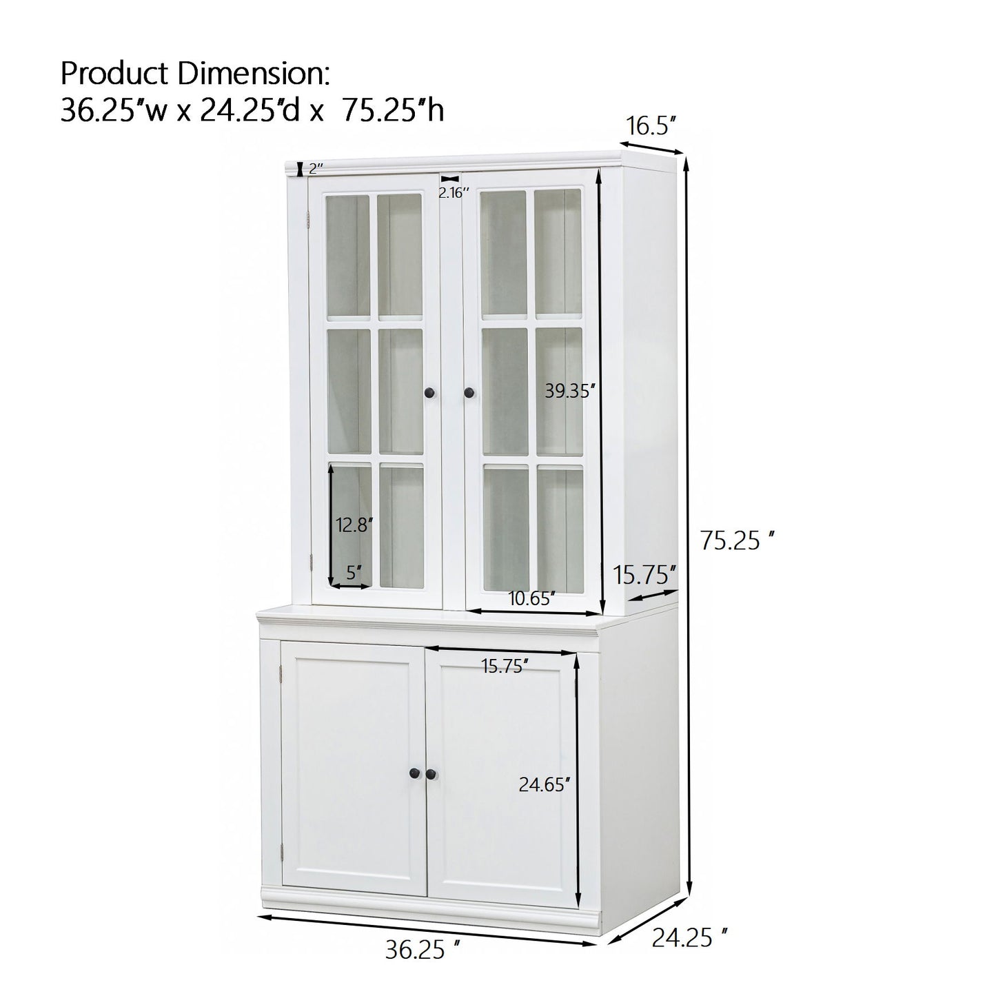 Retro Style Hutch Cabinet With Glass Door, China Cabinet For Home Hearth and Haven