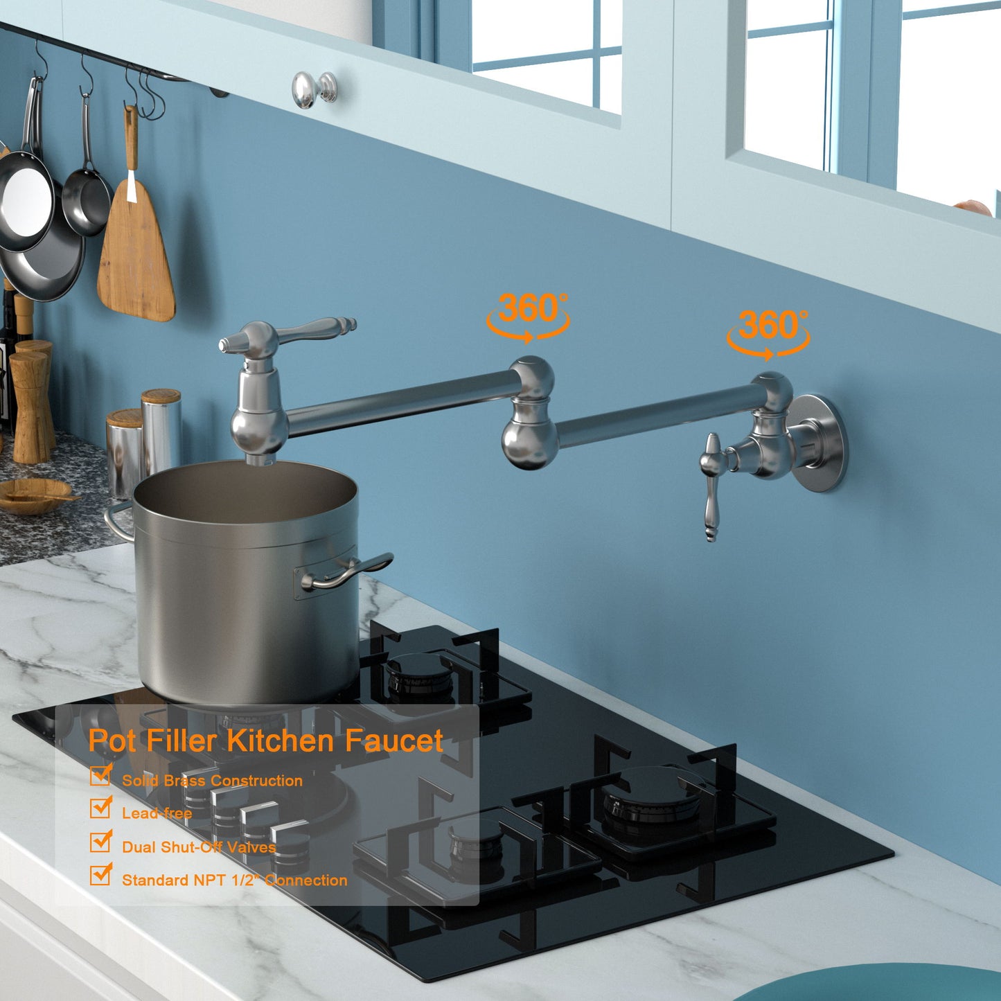 Modern Design Pot Filler Faucet Wall Mount Kitchen Sink Faucet Folding Stretchable Daily Nest