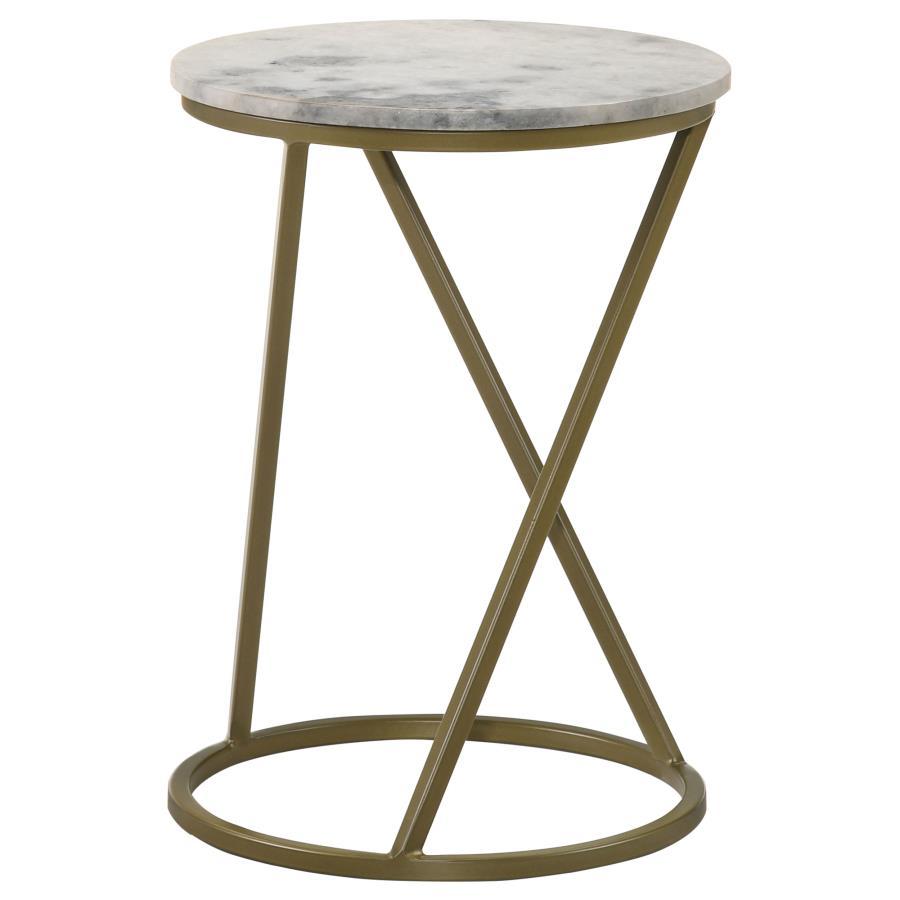 Malthe - Round Marble Top Accent Side - White And Antique Gold CoasterEssence