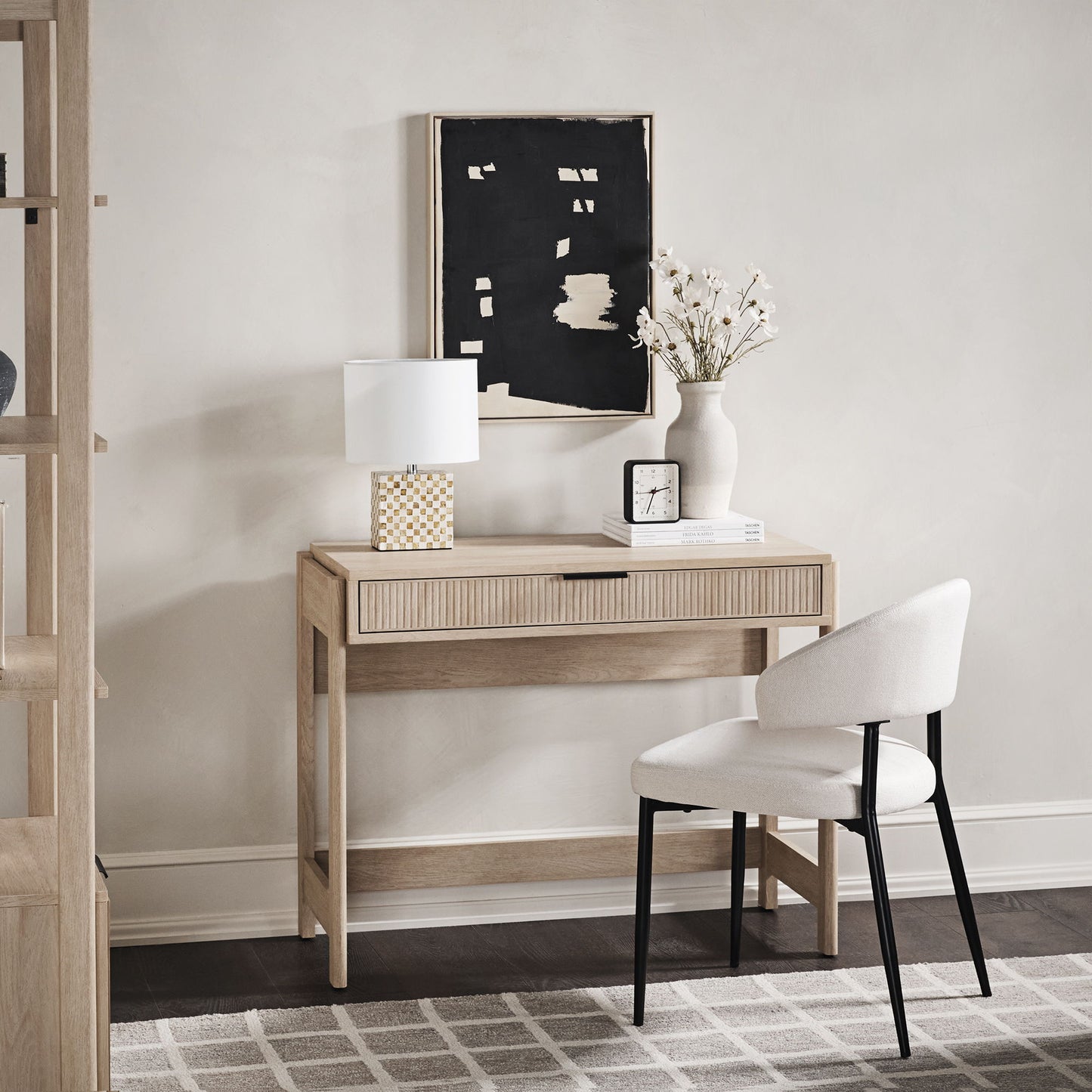 Transitional Reeded Writing Desk With Drawer Walker Edison
