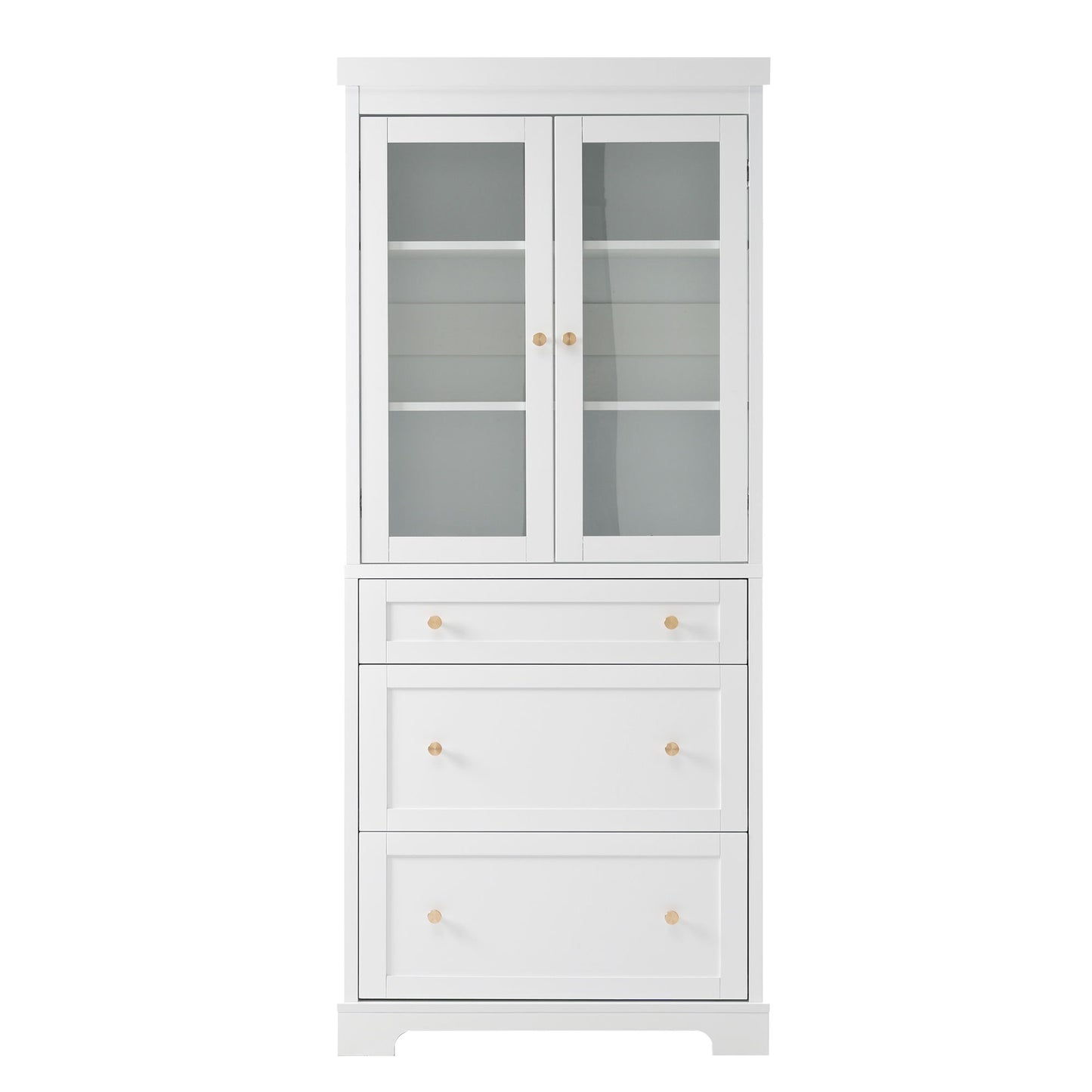 Freestanding Tall Bathroom Cabinet With Adjustable Shelves, Drawers, Soft Close Glass Doors Hearth and Haven