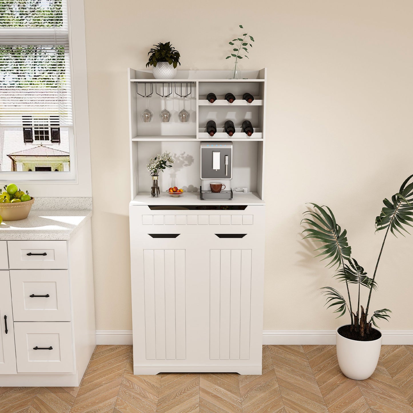 Modern Farmhouse Buffet Cabinet With Hutch Kitchen Storage Sideboard With Drawers & Barn Doors - White Home Essentials