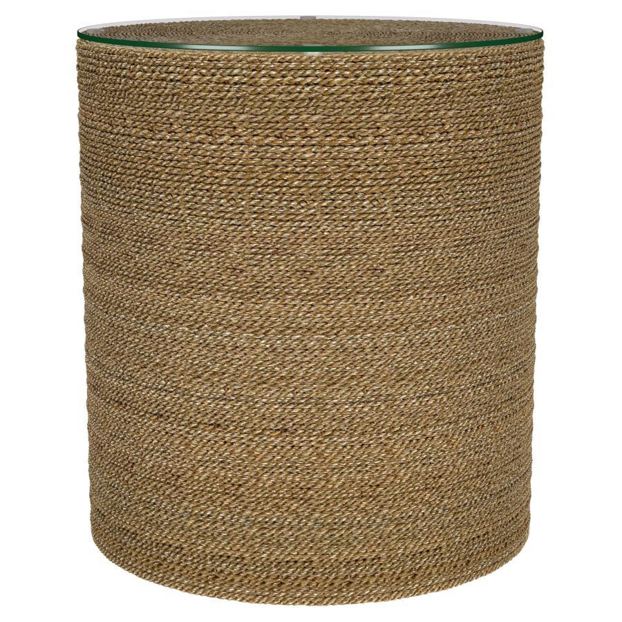 Halden - Round Woven Seagrass Accent Side Table - Light Brown Coaster Fine Furniture