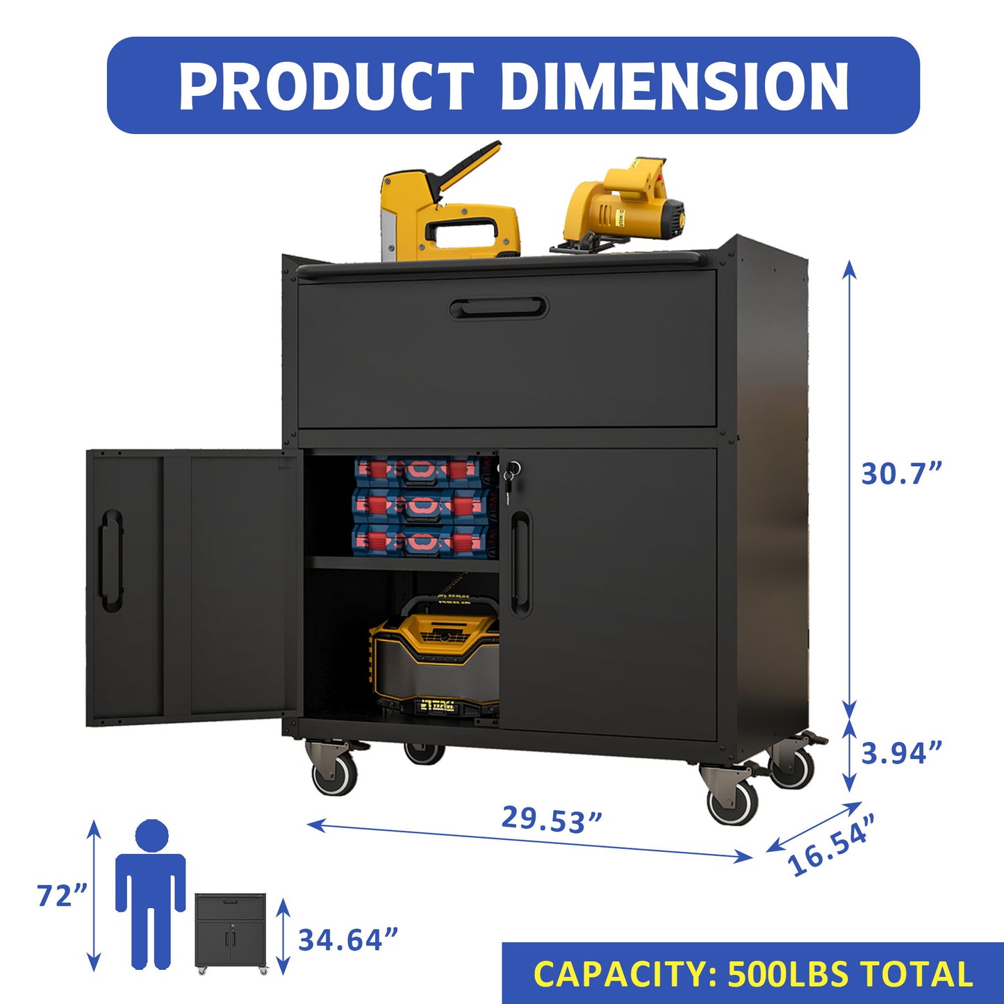 Sturdy And Durable Metal Tool Cabinet For Garage With Wheels Mobile Heavy Duty Storage Cabinet With 1 Drawer And 2 Locking Doors Daily Nest