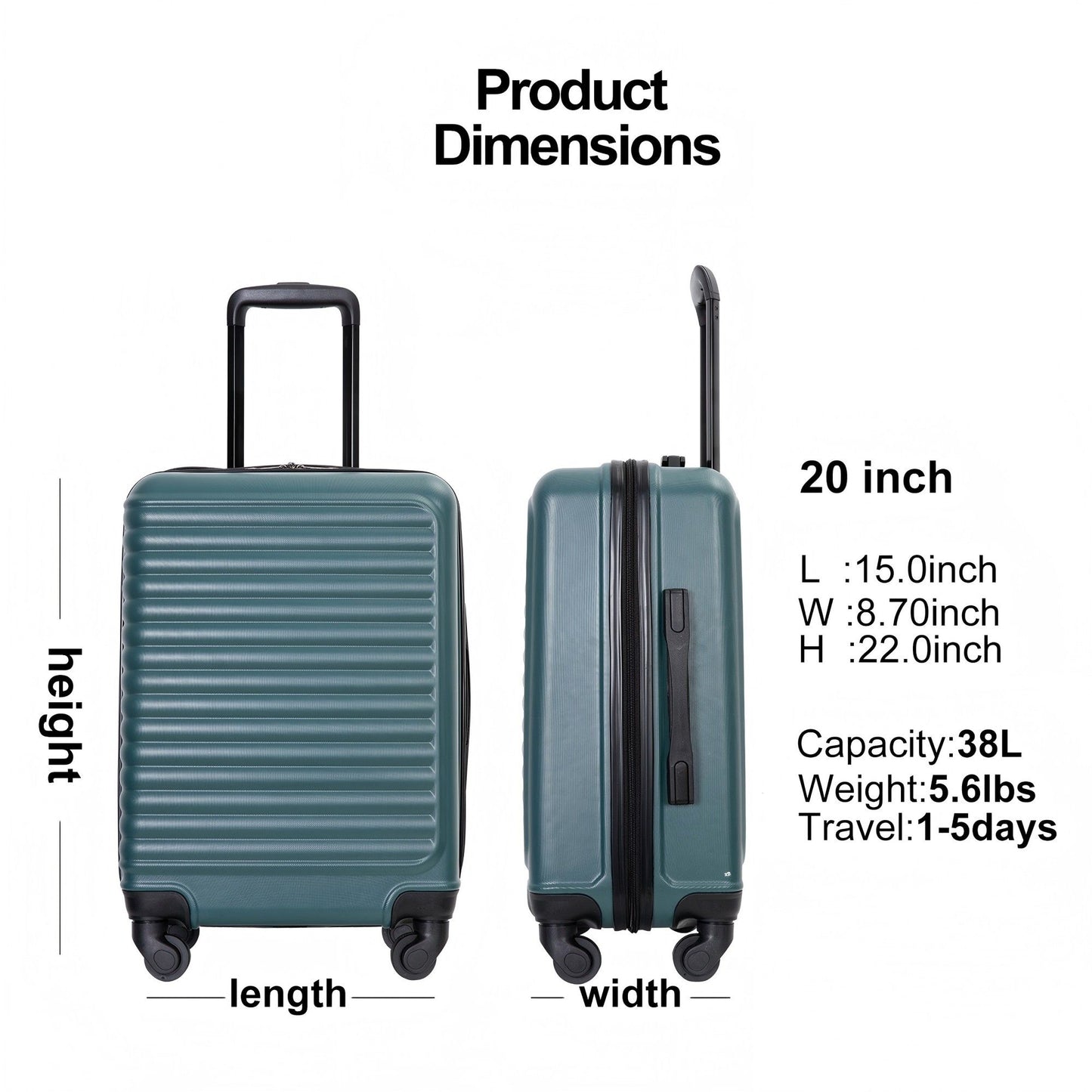 20" Carry On Luggage Lightweight Suitcase, Spinner Wheels Daily Nest