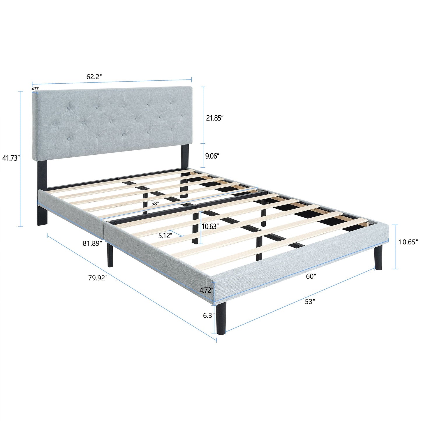 Modern Upholstered Platform Bed Frame With Button Tufted Linen Fabric Headboard Home Essentials