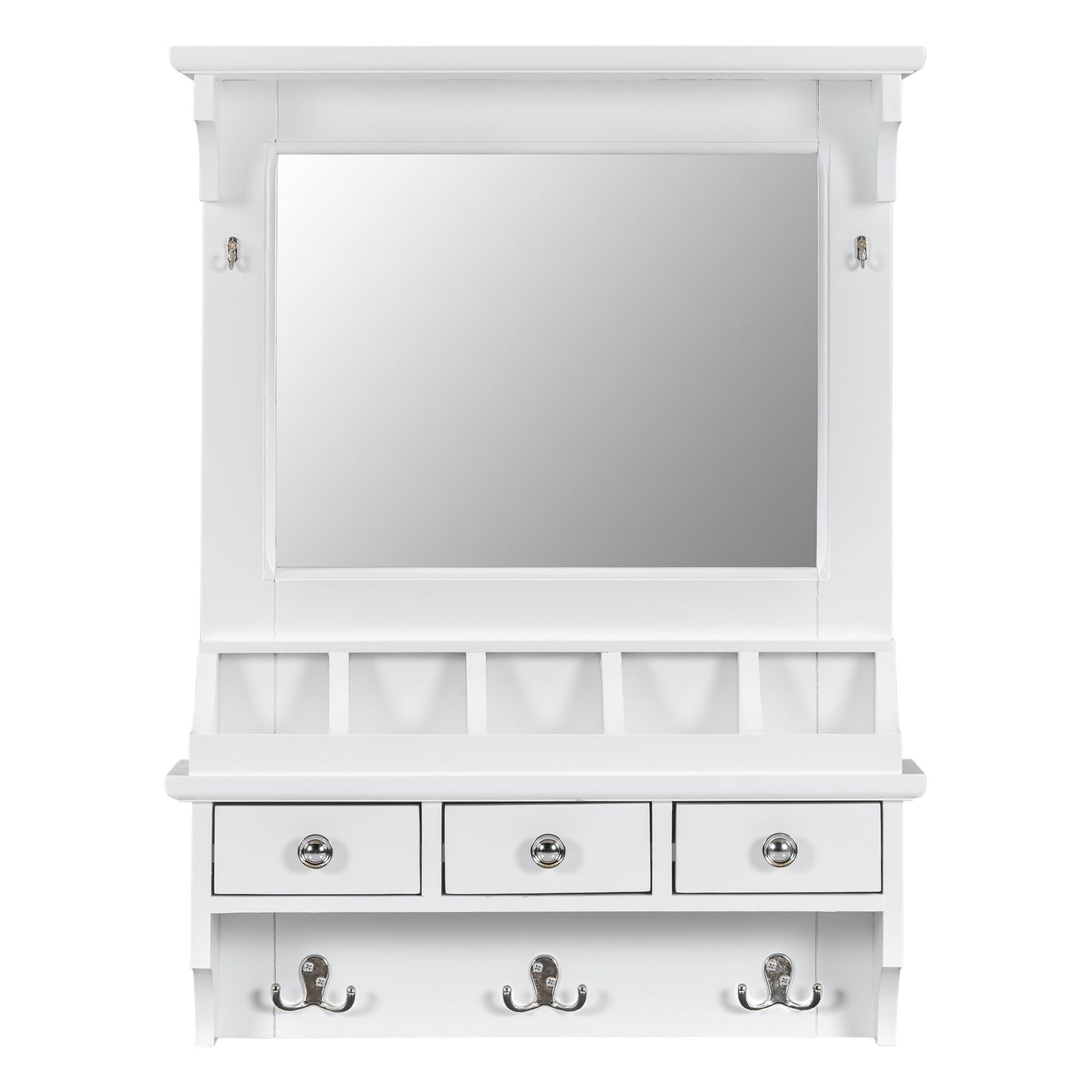 Floating Makeup Vanity With Big Mirror, Wall Mounted Storage Vanity With Drawers, Pockets & Hooks, Space Saving Decorative Home Organizer - White Daily Nest