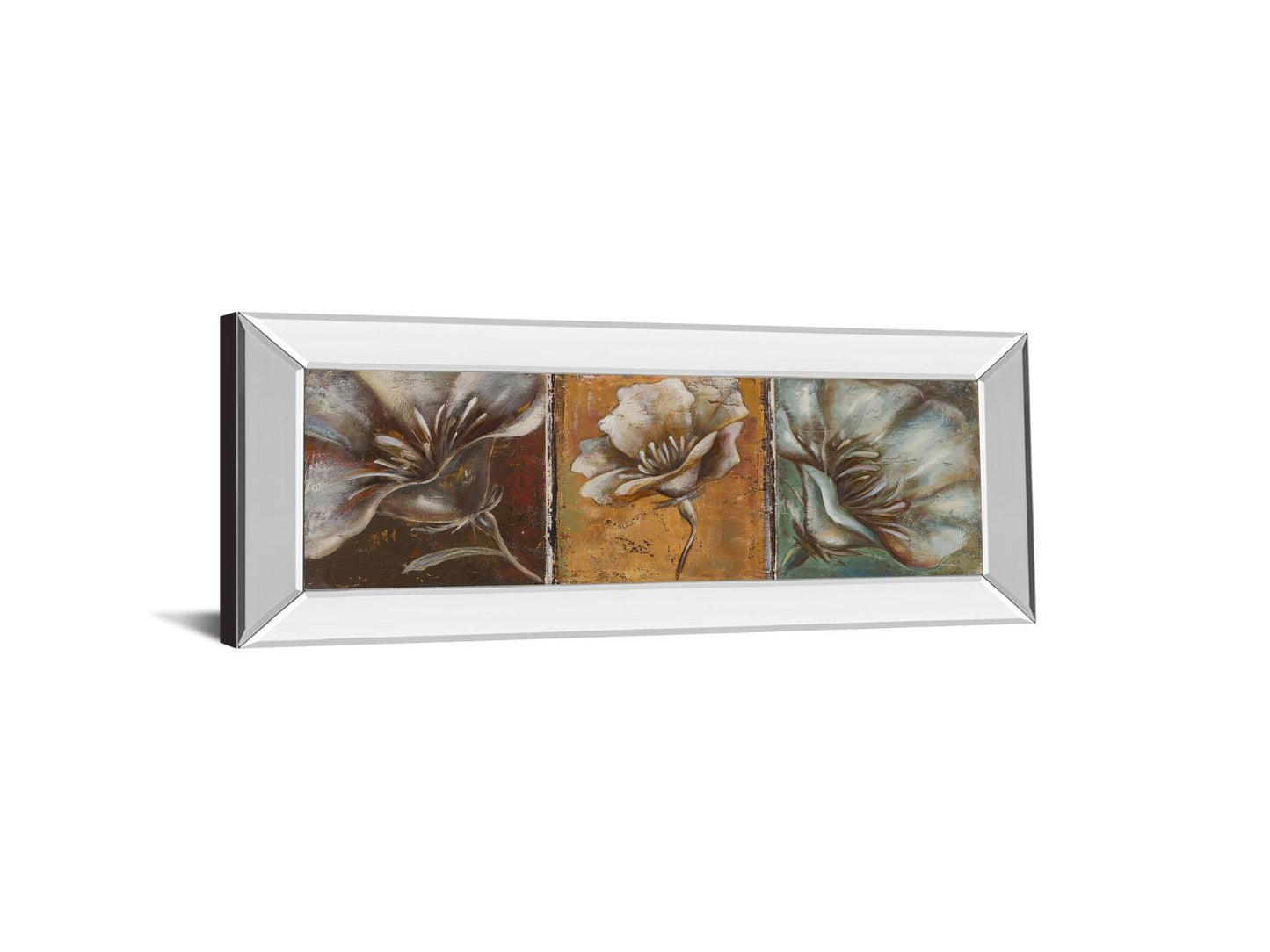 The Three Poppies I By Patricia Pinto - Mirror Framed Print Wall Art - Dark Brown - Snoozhouse