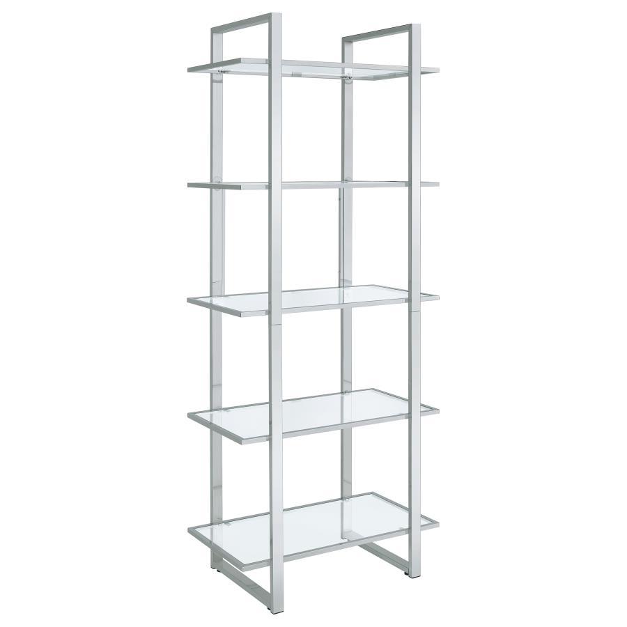 Hartford - 5-Shelf Glass Bookshelf - Chrome CoasterEssence