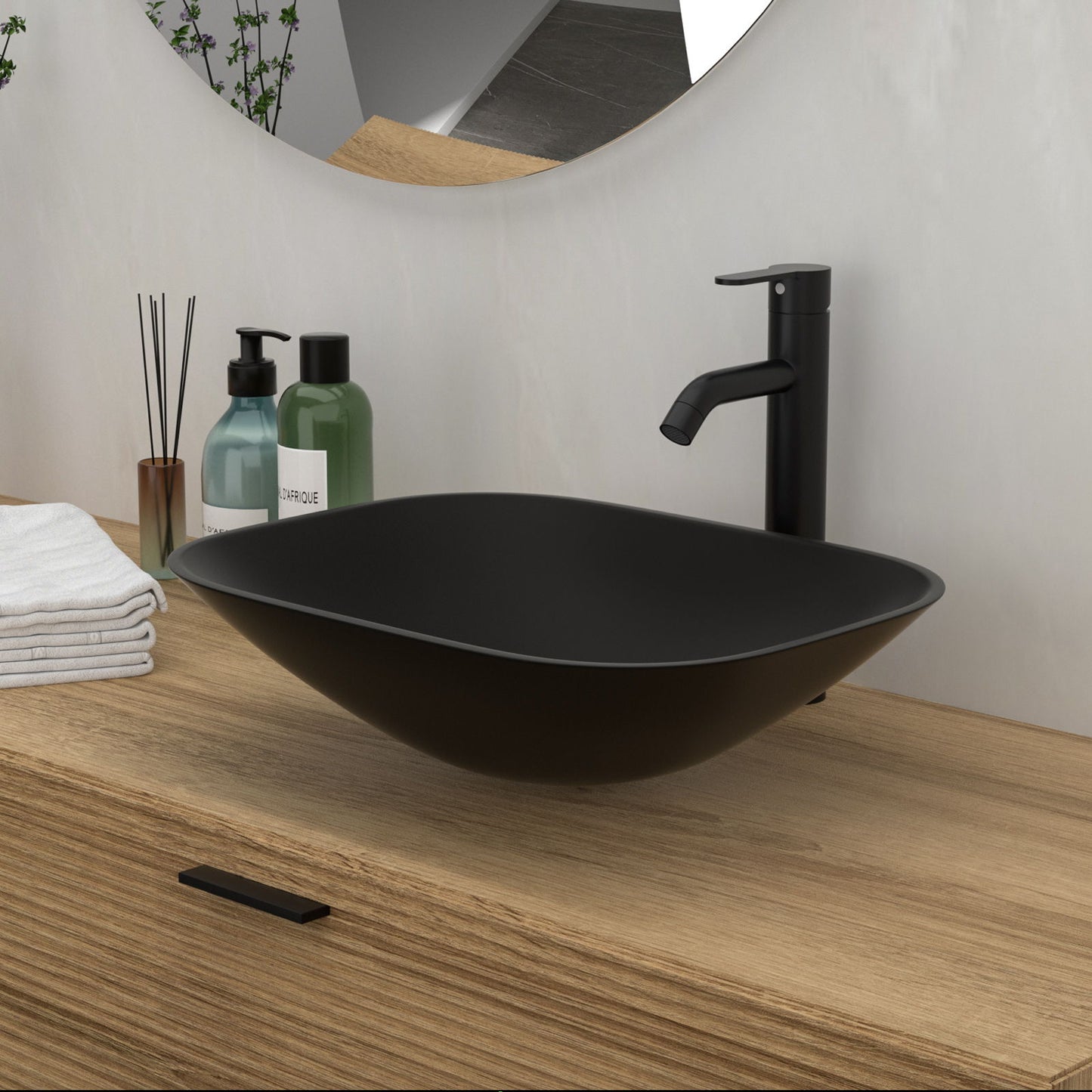 Artistic Tempered Glass Vessel Sink With Faucet And Pop Up Drain - Matte Black Daily Nest