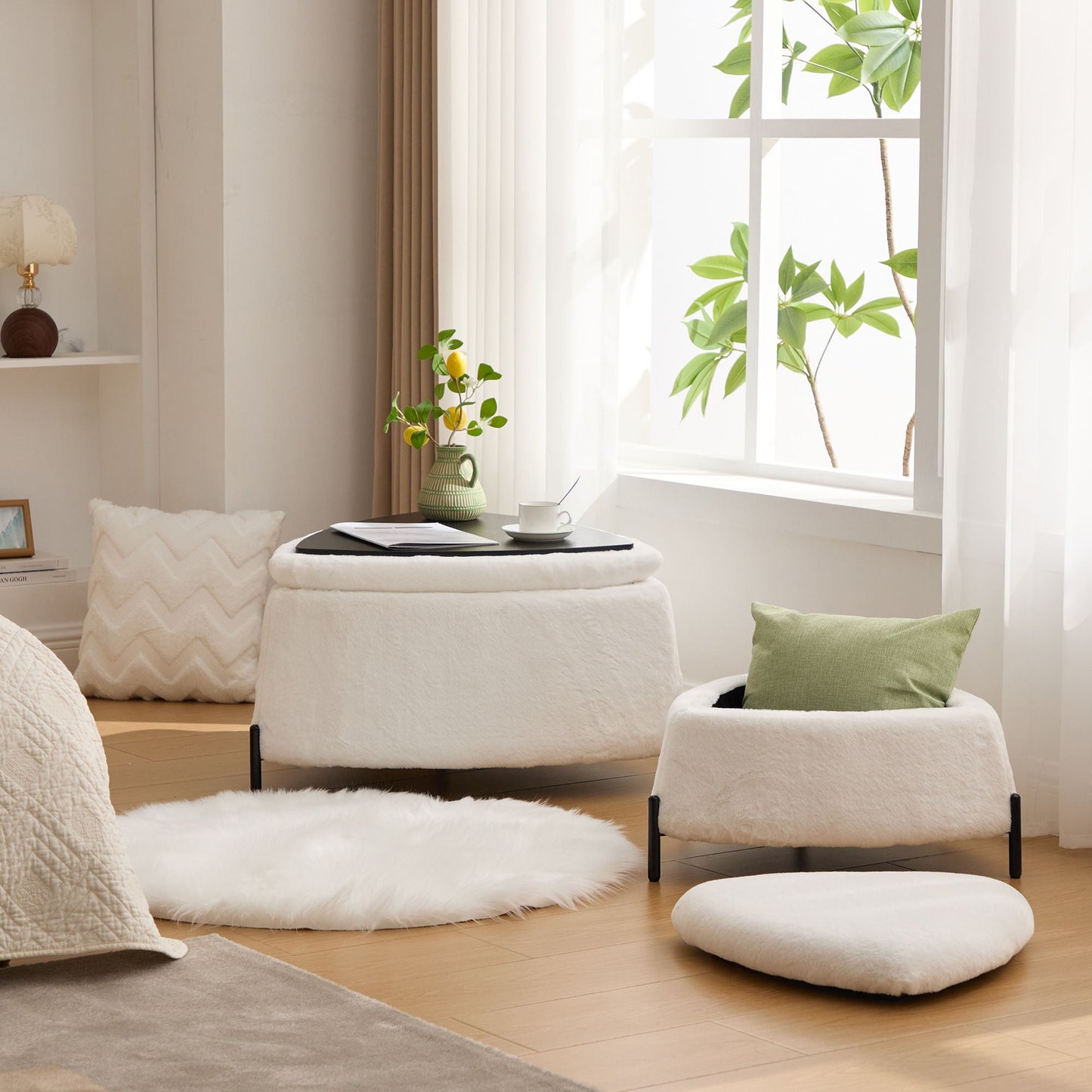 Upholstered Storage Ottoman Set With Reversible Lid - Snoozhouse