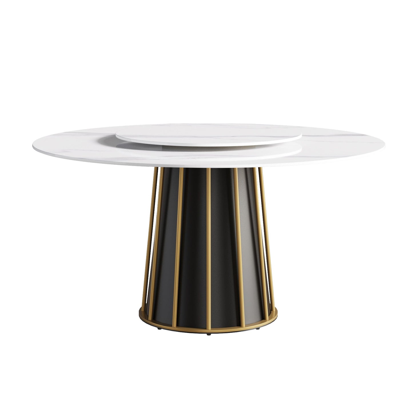 59.05" Modern Artificial Stone Round Panel Metal Iron Base Dining Table, Can Accommodate 8 People Artificial Stone Turntable (Not Including Chairs) - White / Black Home Essentials