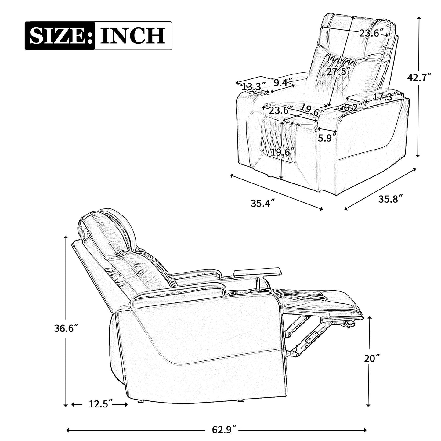 Power Motion Recliner With USB Charging Port And Hidden Arm Storage 2 Convenient Cup Holders Design And 360 Degree Swivel Tray Table Hearth and Haven