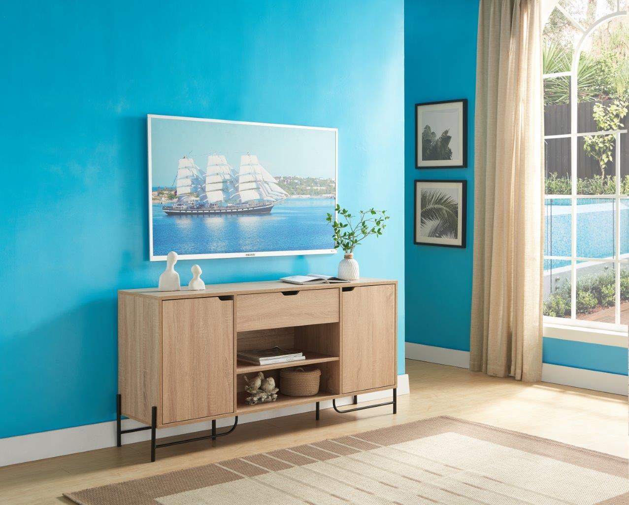 Buffet With Metal Legs With Two Door, One Drawer And Six Shelves Home Essentials