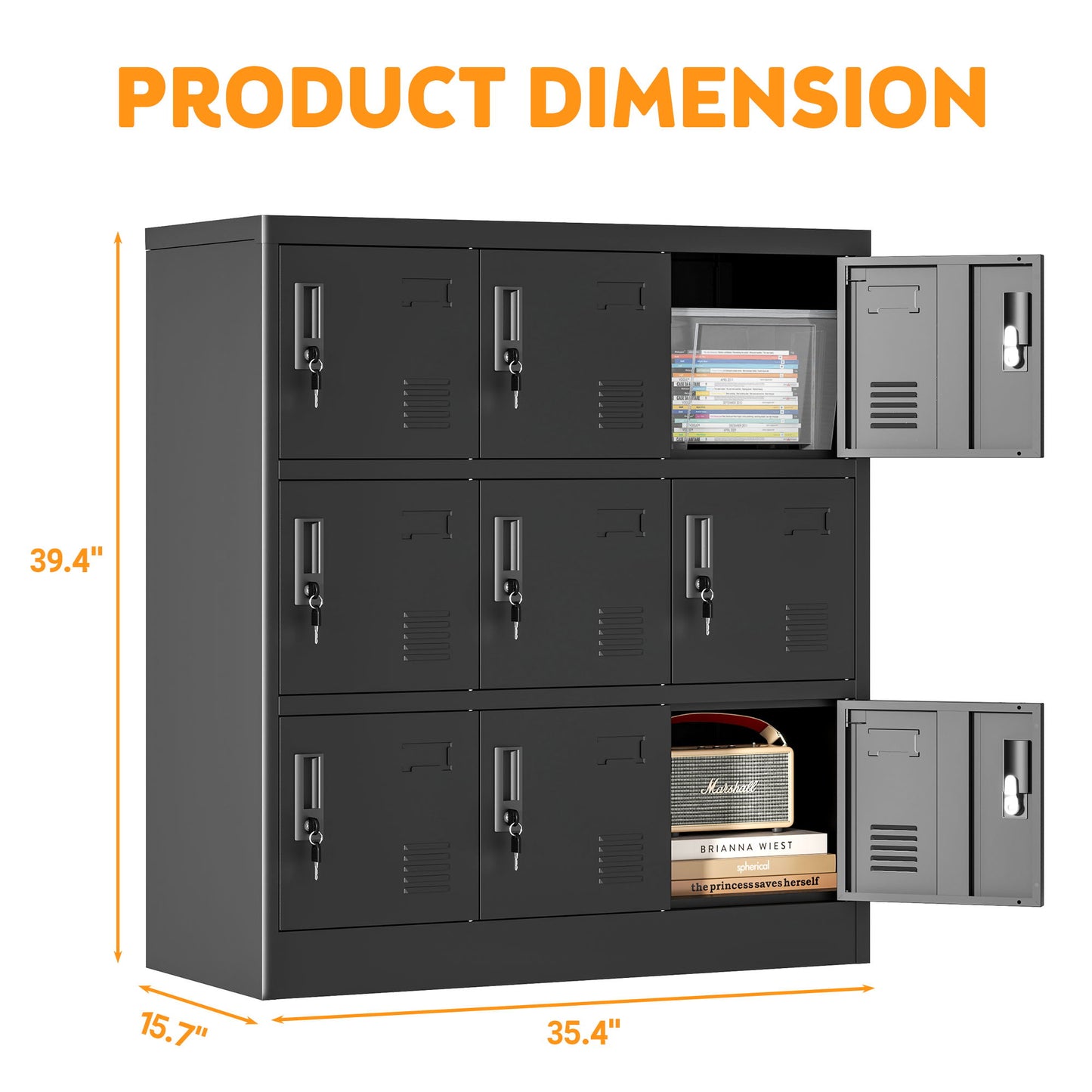 9 Door Employee Storage Locker With Card Slot, Lockers For Office, Gym, School, And Home - Black Home Essentials