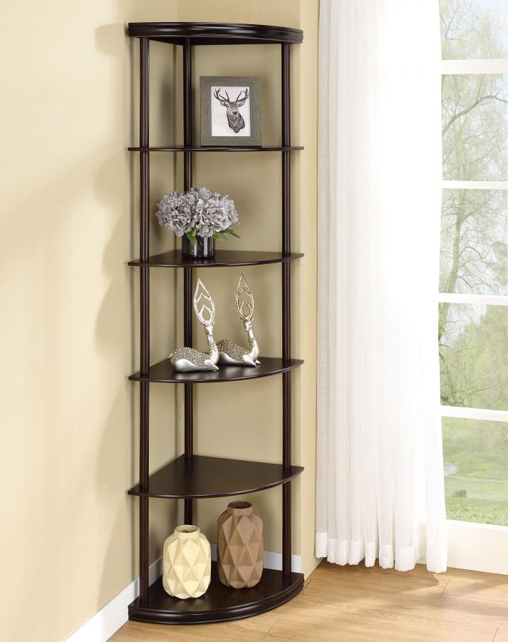 Bonwick - Wood 5-Shelf Corner Bookshelf - Cappuccino CoasterEveryday