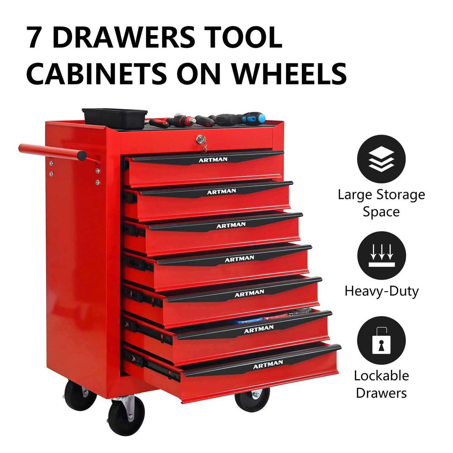 Rolling Metal Tool Chest With Drawers, Steel Storage Cabinet With Ball Bearing Slides Daily Nest