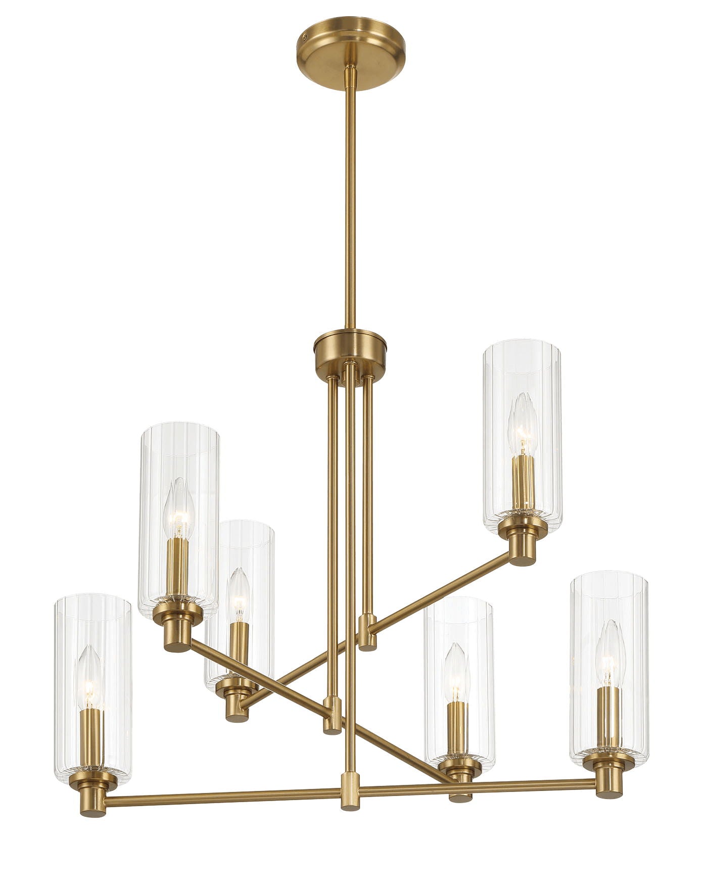 Timeless - 6 Lights Chandelier With Clear Ribbed Satin - Antique Brass / Clear / Gold Ashcroft Furniture
