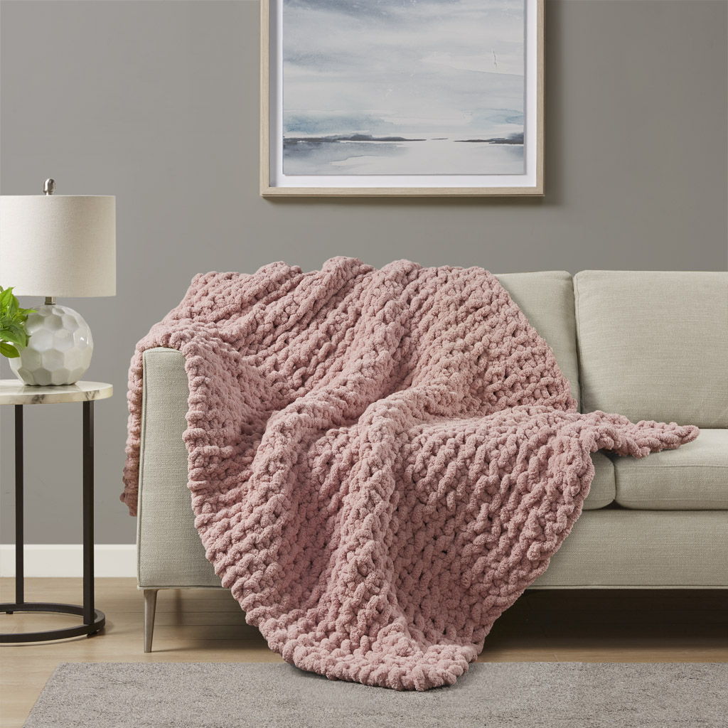Chunky Knit Throw - Blush Madison Park