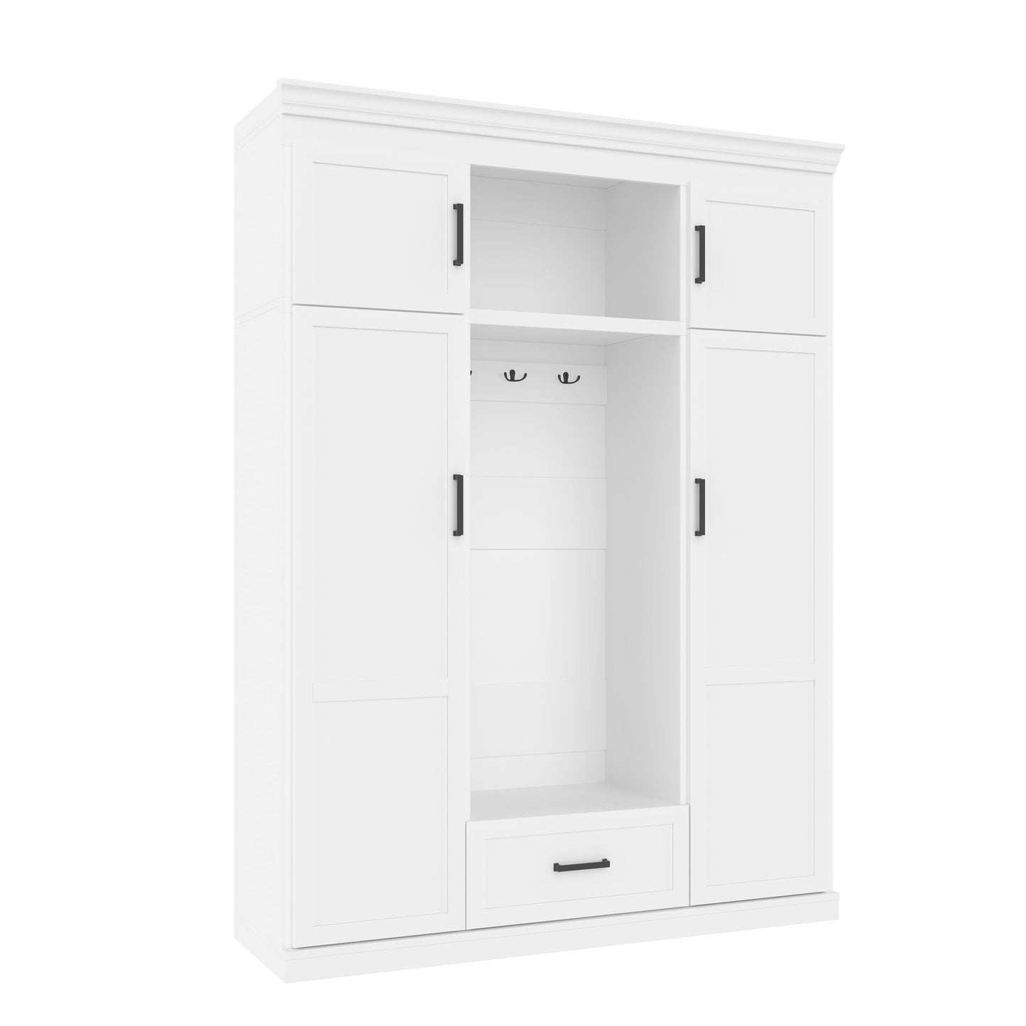 Hall Tree With Bench And 3 Hooks, Modern Entryway Storage Organizer Cabinet With 4 Doors, 1 Drawer And Adjustable Shelves Hearth and Haven