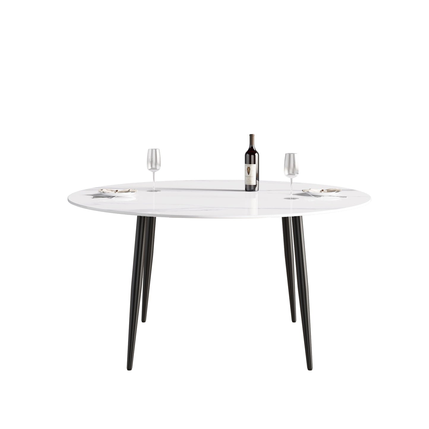 Modern Man-Made Stone Round Metal Dining Table-Position For 6 People Home Essentials