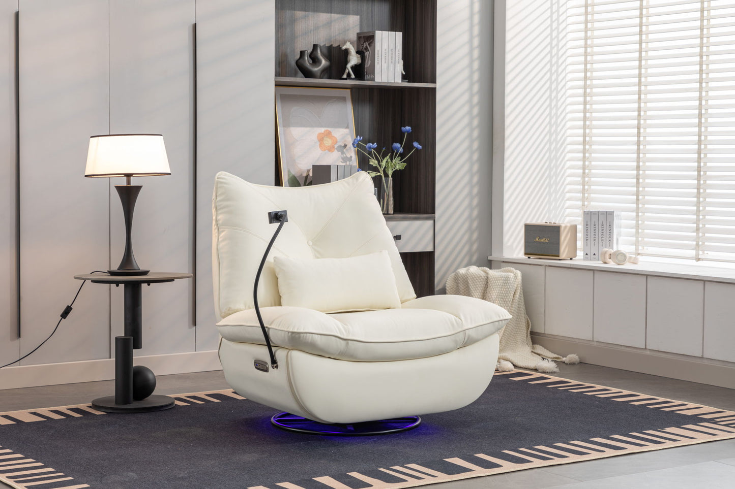 270 Swivel Glider Recliner Chair, Power Recliner Rocking Chair, USB Port Charge For Nursery Chair With Atmosphere Lamp For Living Room Bedroom Apartment Home Essentials