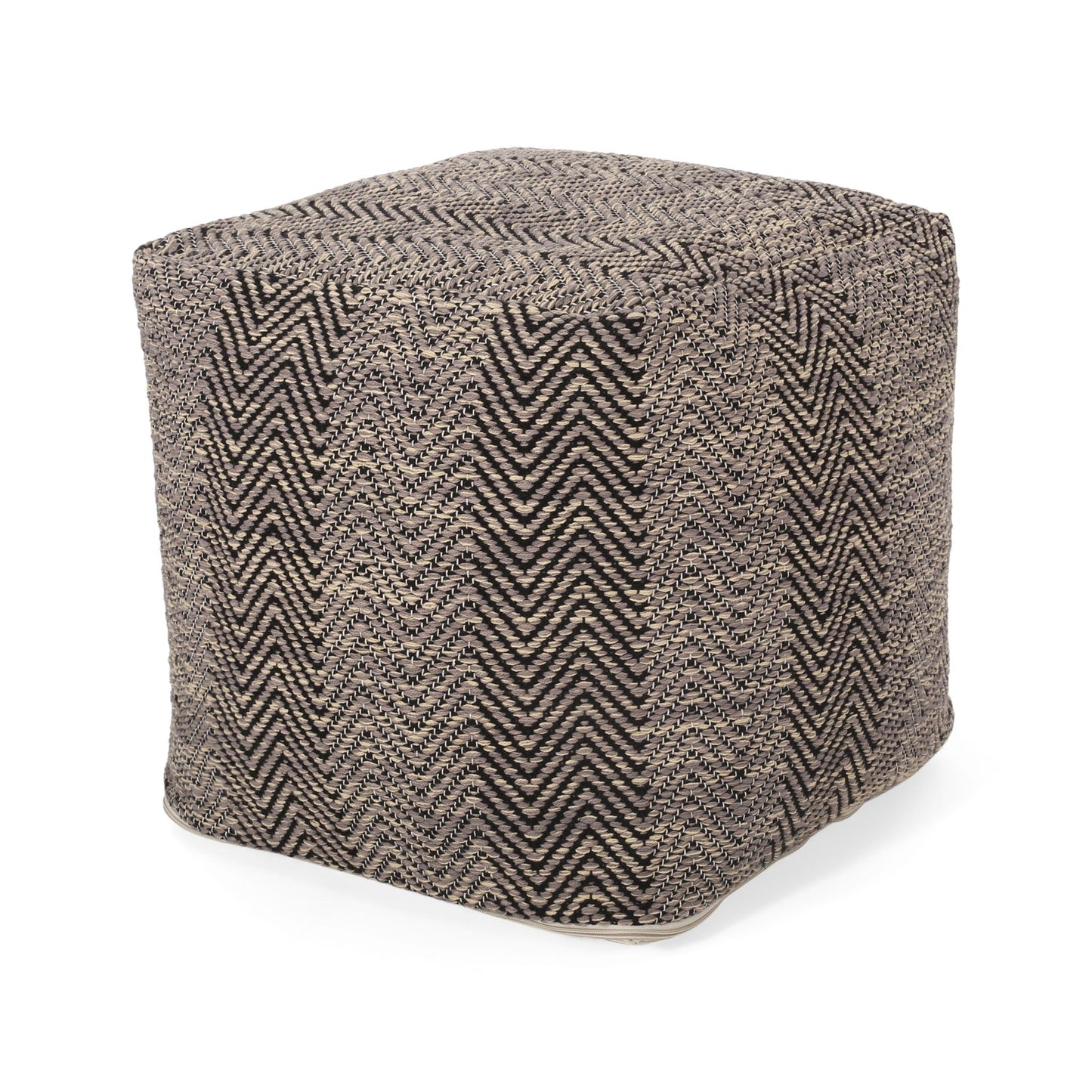 Barracuda - Handcrafted Cotton Pouf With Chevron Pattern - Brown / Beige Home Essentials