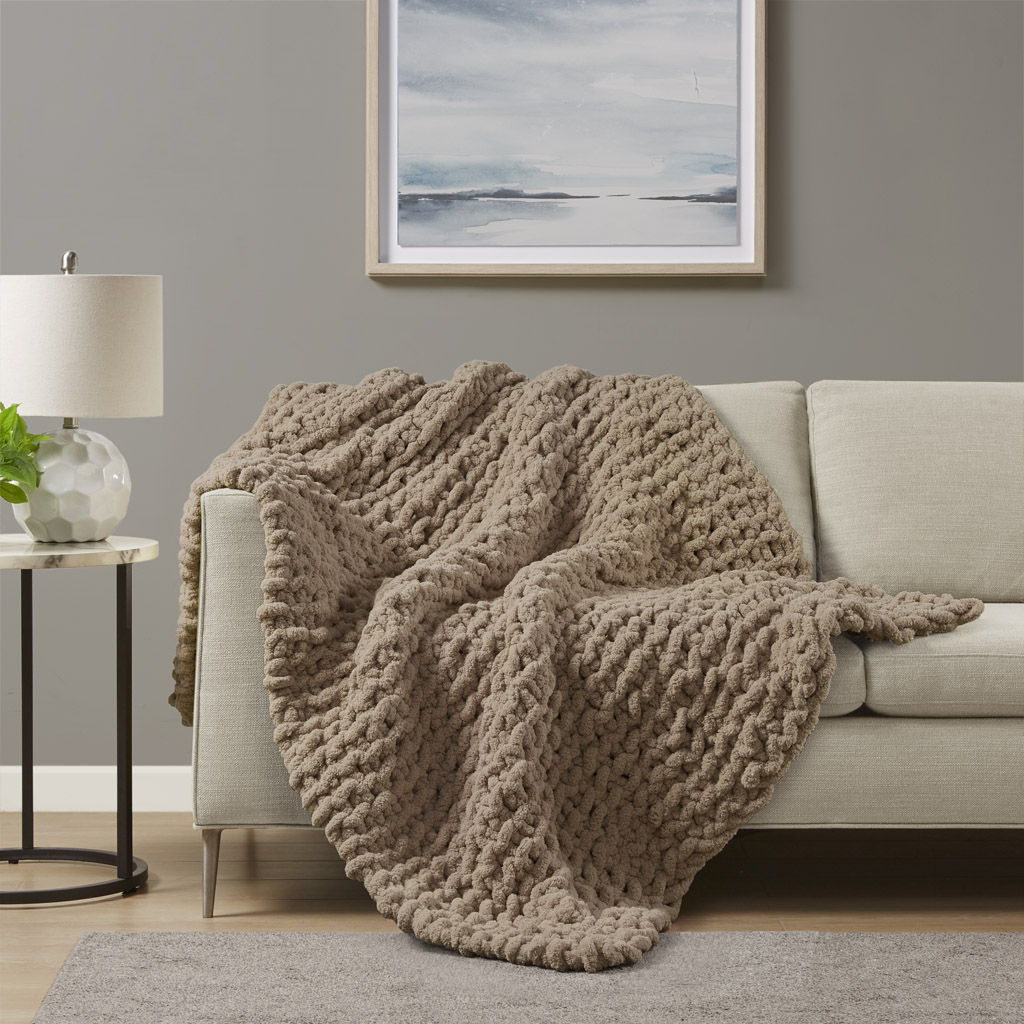 Chenille Chunky Knit - Throw - Brown Madison Park