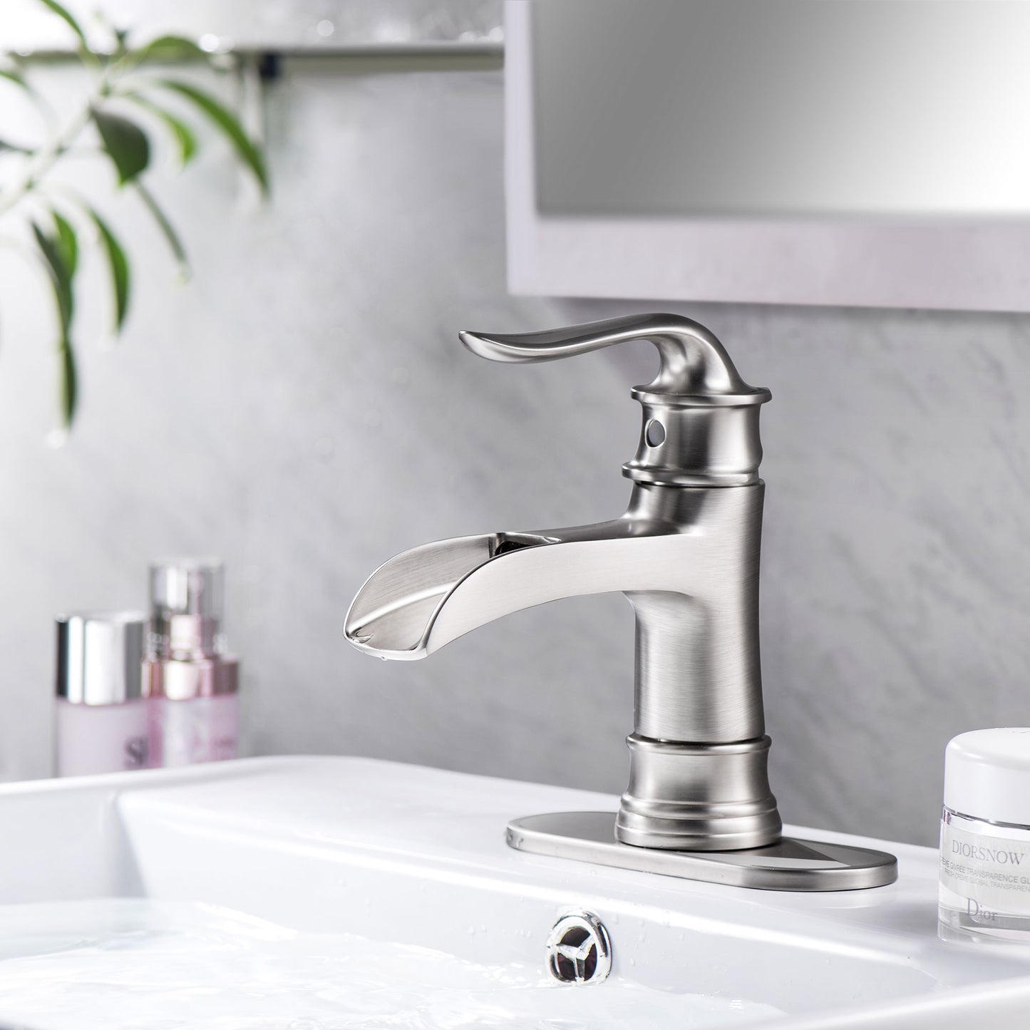 Waterfall Spout Bathroom Faucet With Single Handle And Pop Up Drain - Brushed Nickel Daily Nest