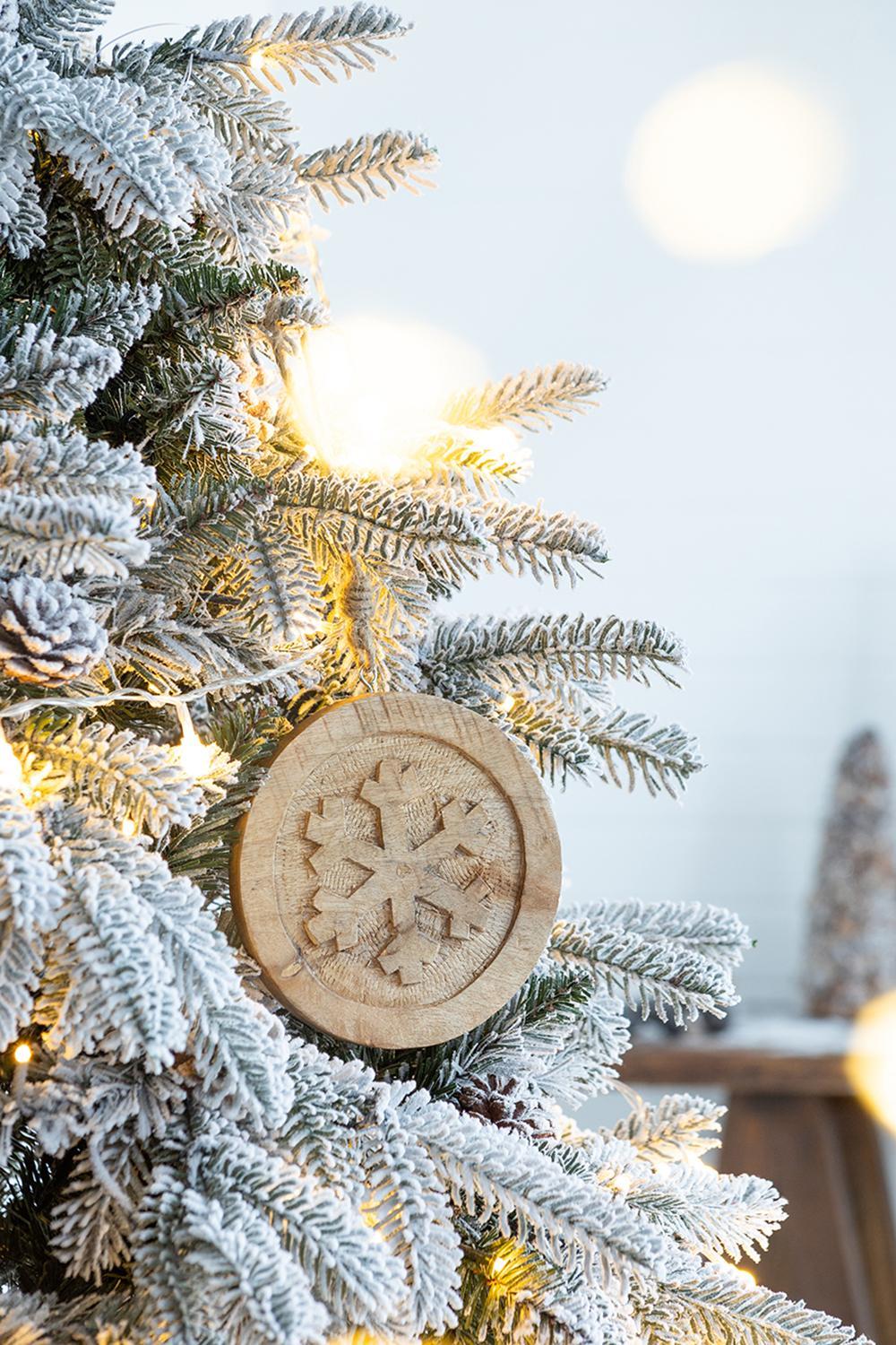 Wooden Hanging Circle With Snowflake Cut Decorative Hanging Christmas Tree Ornaments For Holiday Party Decorations (Set of 12) - Multi Daily Nest