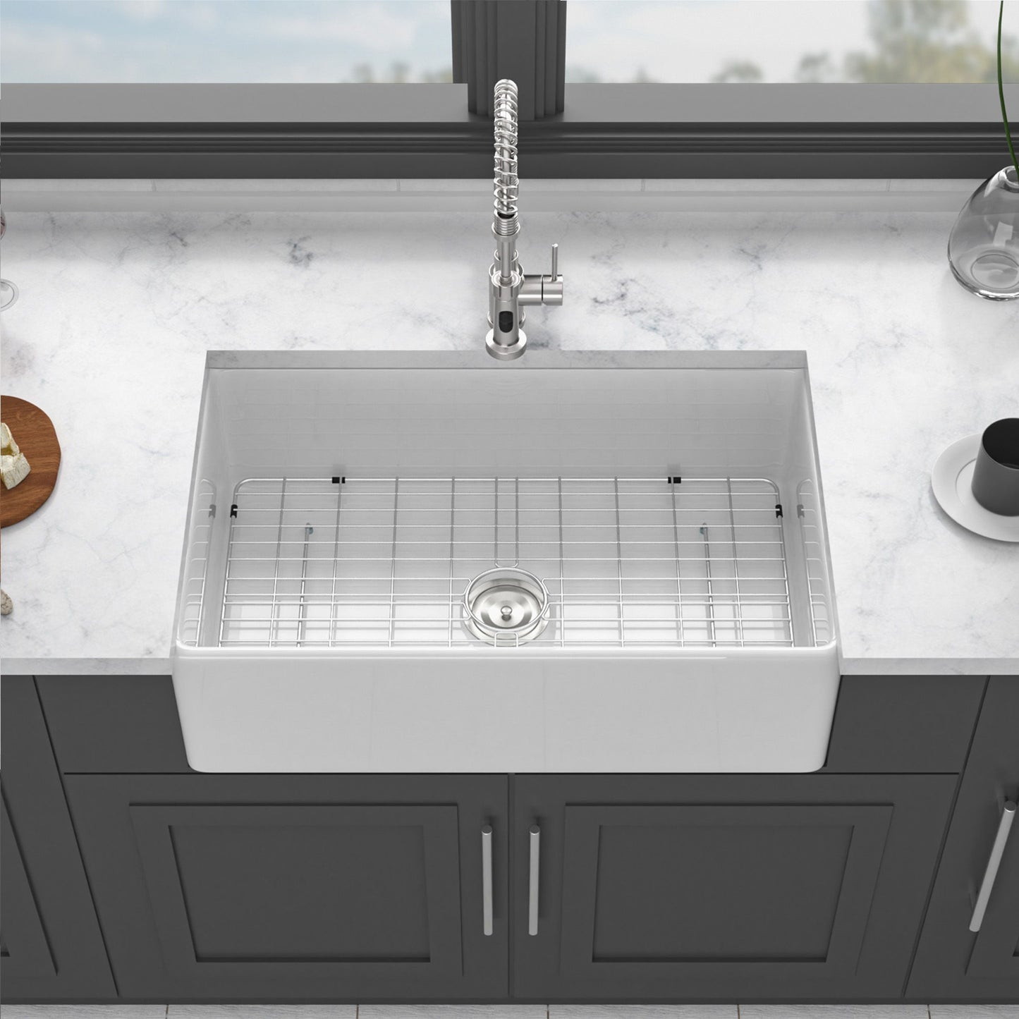 Ceramic Farmhouse Sink With Deep Basin And Stainless Steel Grid Daily Nest